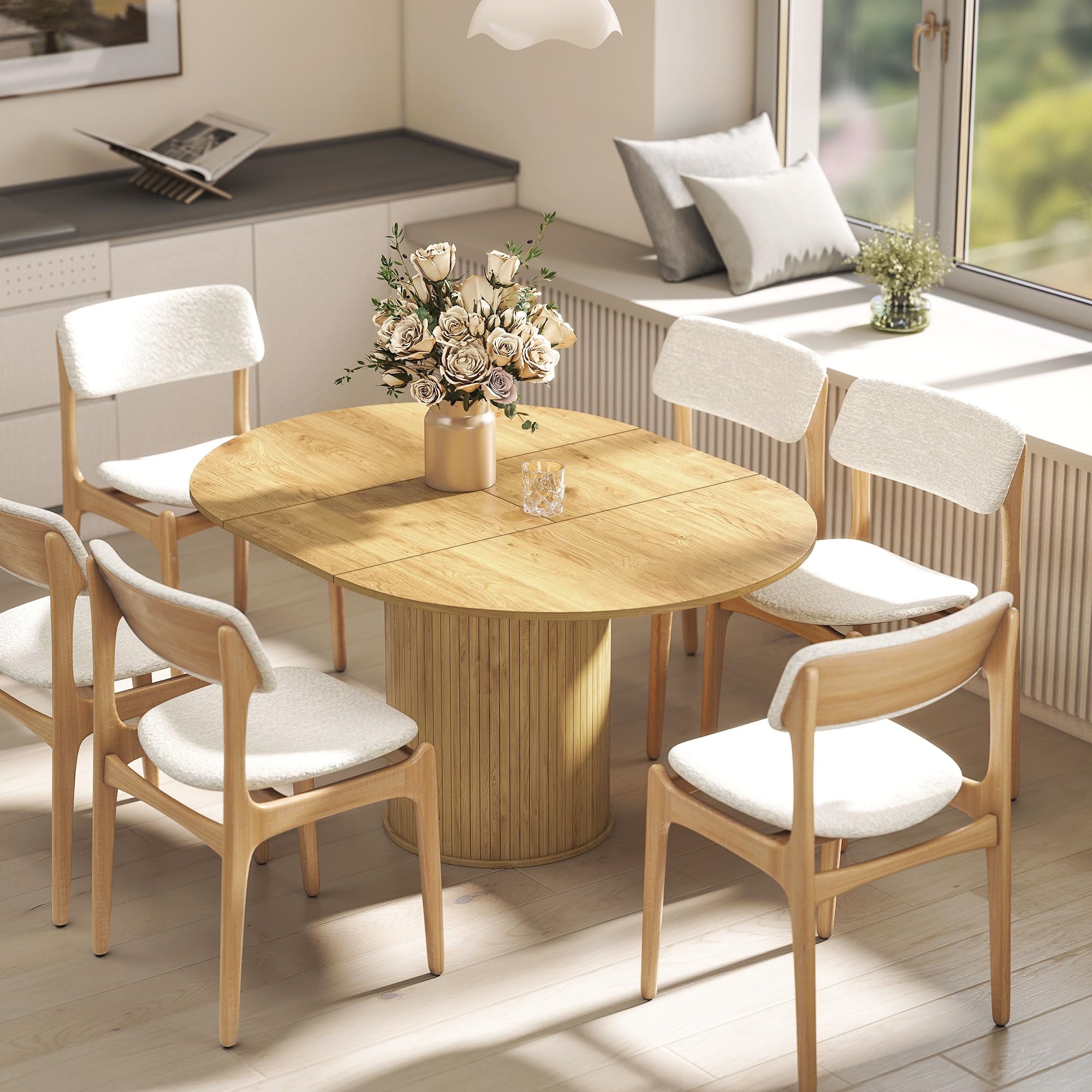 HOMCOM Table à Manger Extensible, Table de Cuisine, pour 6 à 8 Personnes, pour Petits espaces, Style campagnard, 110-150 x 75 cm, Effet Bois Naturel