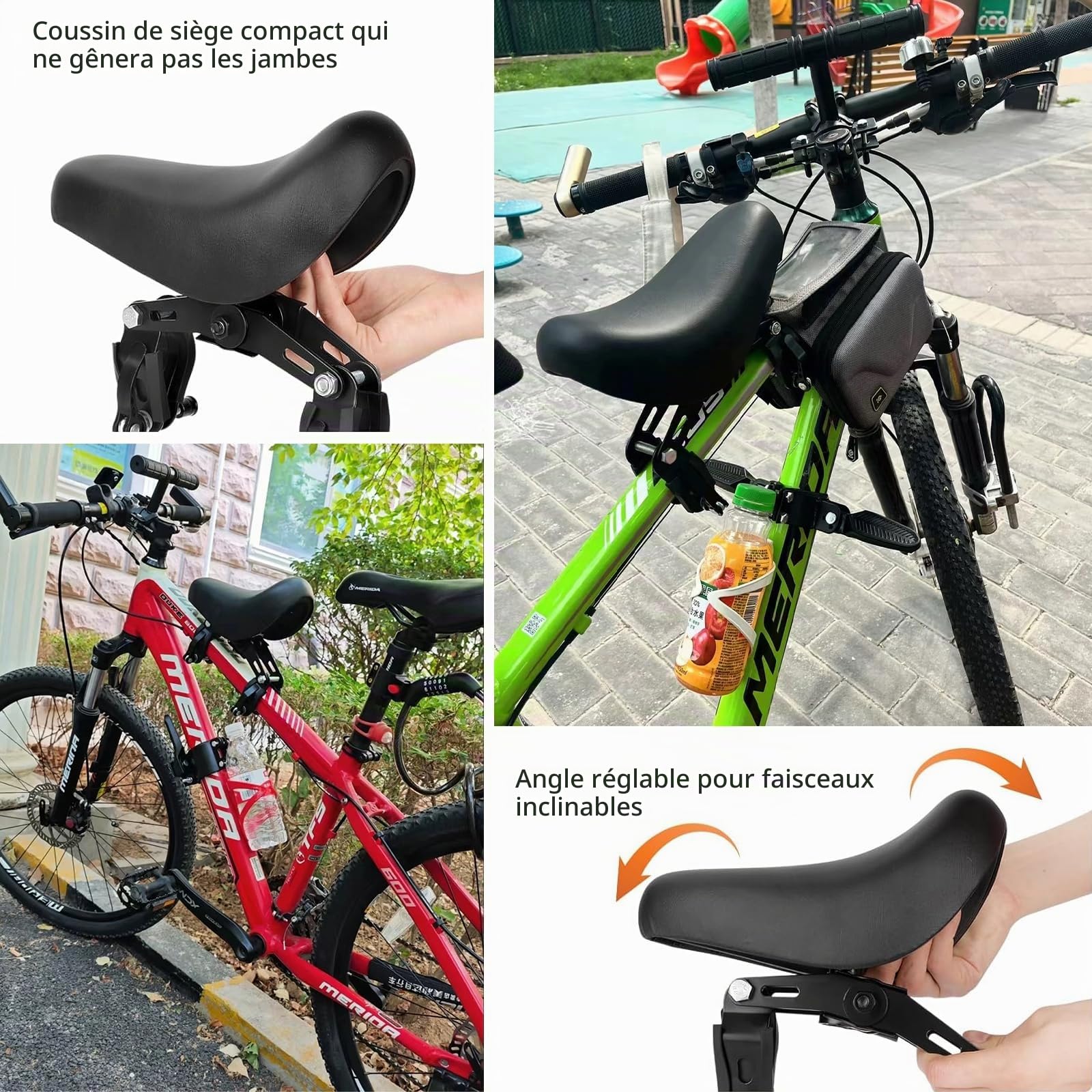 Siège enfant avant pour vélo de montagne - Siège enfant avant avec guidon et pédale - Siège de vélo pour enfant avant - Siège de vélo amovible - Barre avant - Portable - Siège de vélo pour enfants