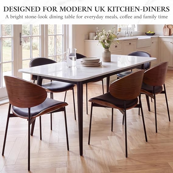Sintered Stone Dining Table, White Marble Effect Kitchen Table, 120cm