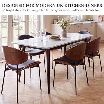Sintered Stone Dining Table, White Marble Effect Kitchen Table, 120cm