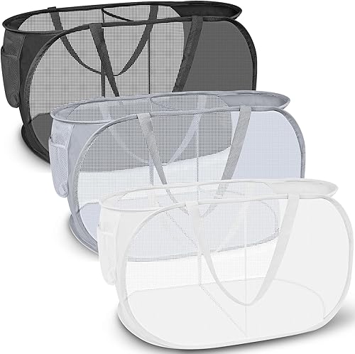 Cesto de lavandería desplegable de 3 piezas, cesta de malla plegable, 2 compartimentos, cestas plegables de malla para lavandería, bolsa plegable