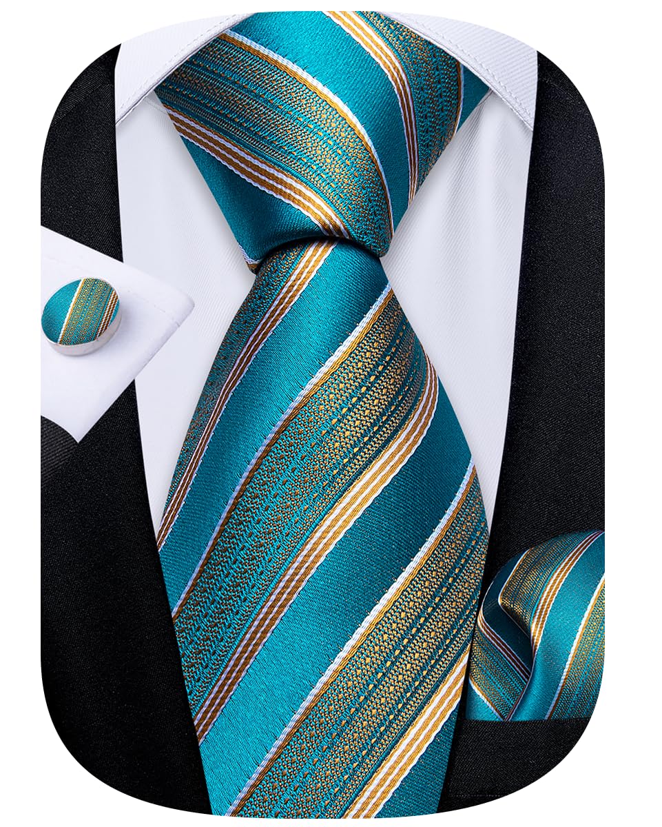 DiBanGu Striped Ties for Men Silk Woven Plaid Necktie | Classic Stripe Pattern,Soft Silk,Wear-resistant,Pocket Square and Cufflinks,Great Gift for Birthday,Business,Meeting