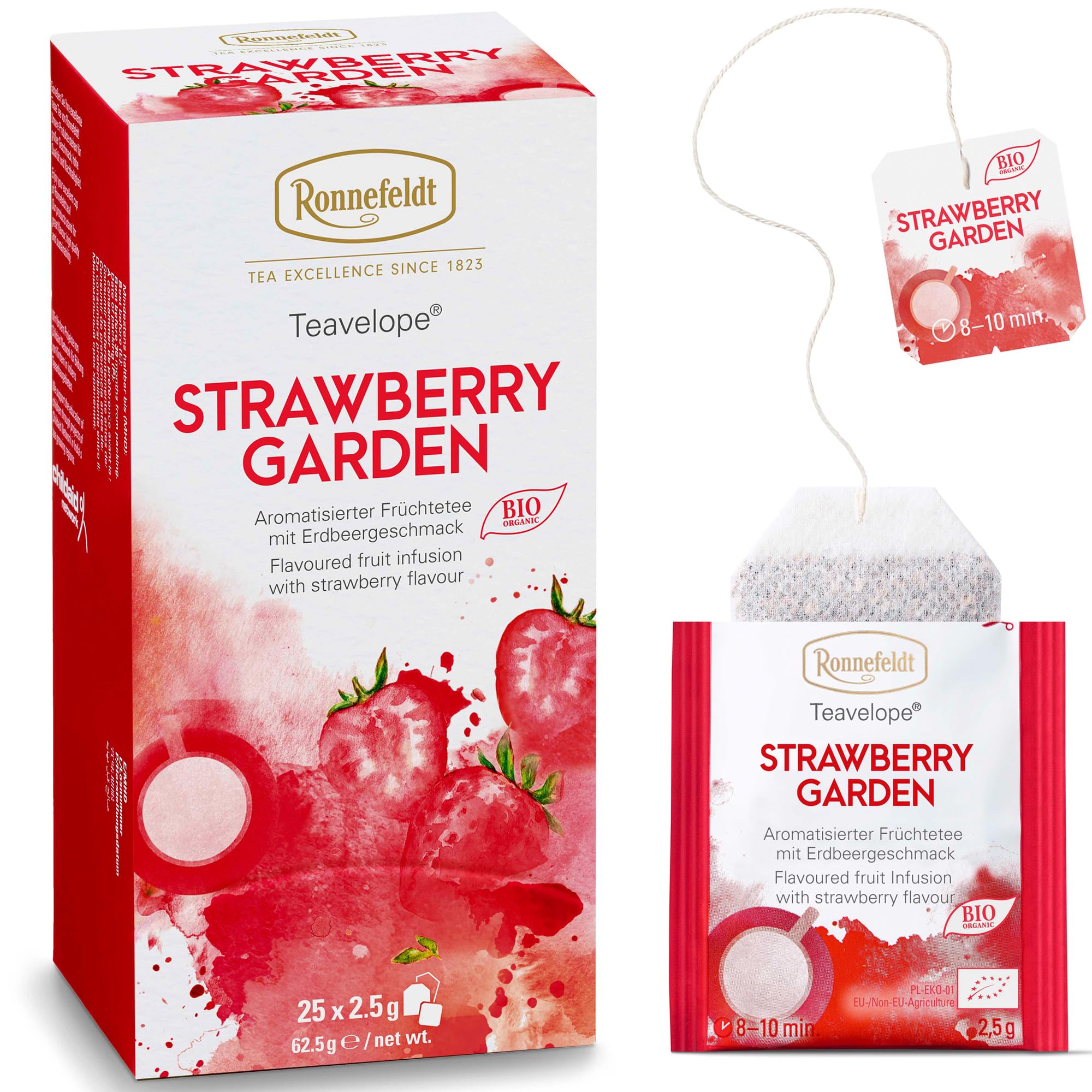 Ronnefeldt Teavelope Strawberry Garden – Fruit Tea with Hibiscus and Strawberry Pieces – 25 Tea Bags – Caffeine Free Individually Wrapped