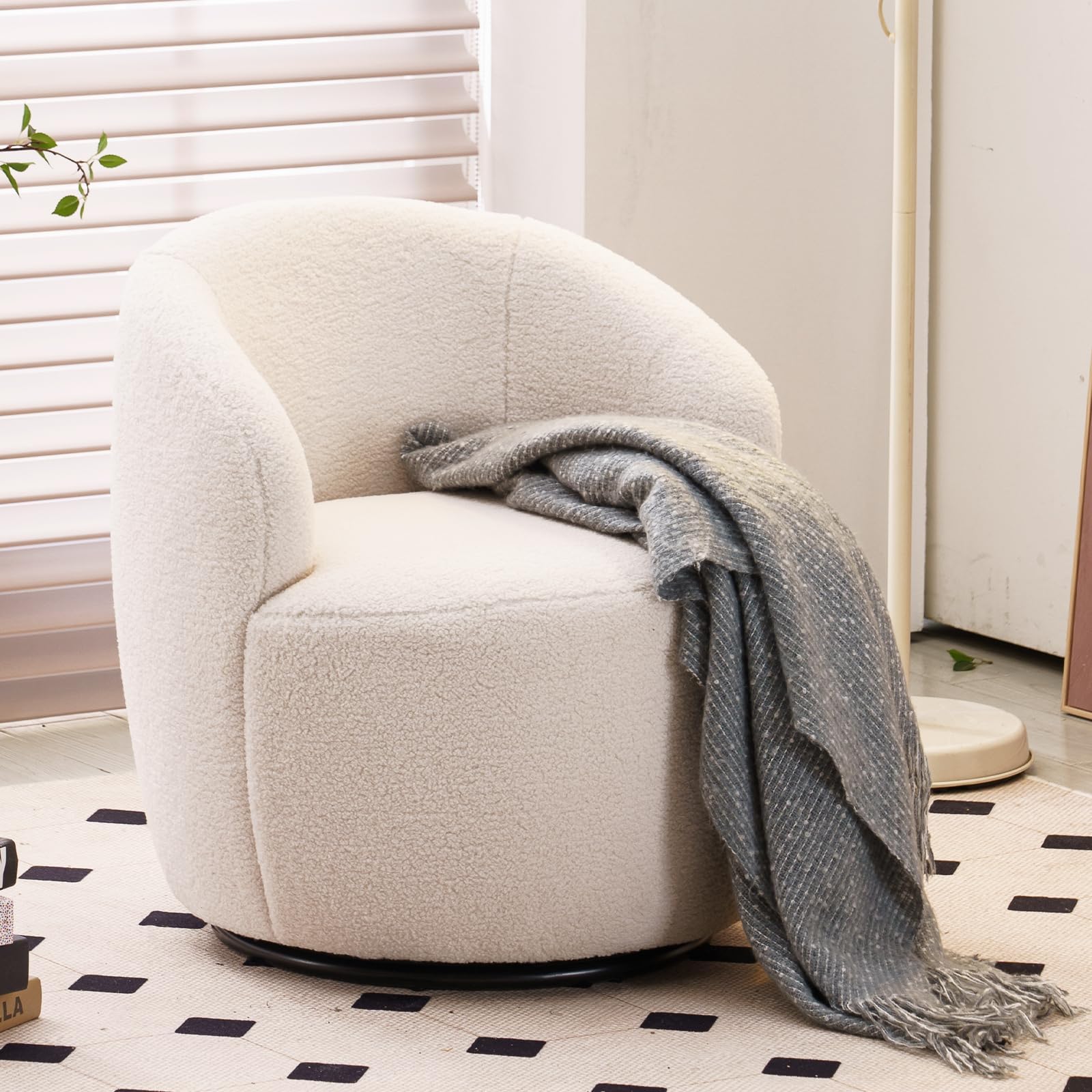 Kromax Swivel Barrel Chair with Armrest, Overstuffed Tufted