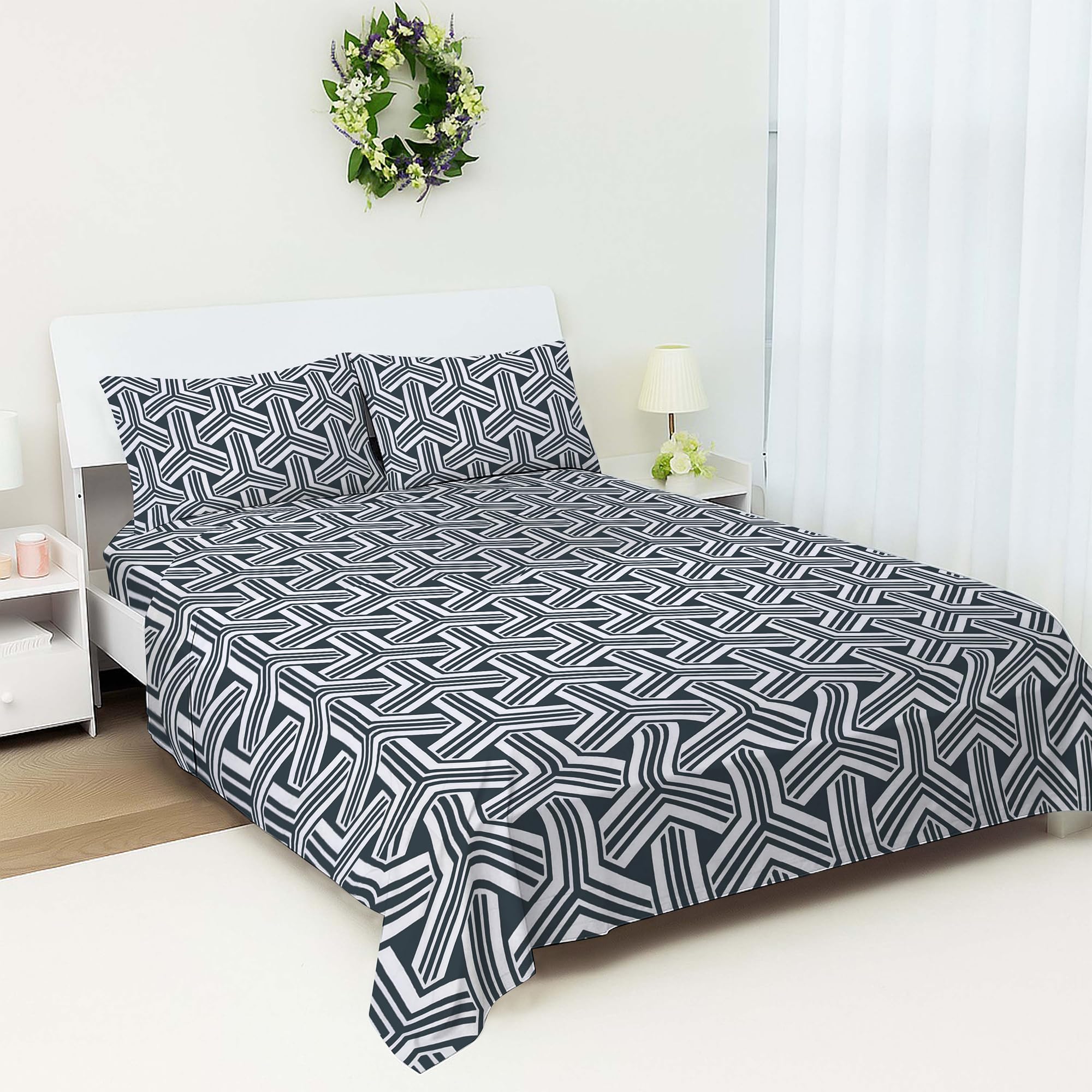 Bloombedding Printed King Size Flat Sheet Bed Set | Cozy Single Flat Sheet with Pillowcase | Strong, Lightweight & Easy Care Bedding