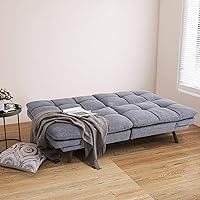 Vista 7 de Opoiar Sofá cama futón, pequeño sofá de espuma viscoelástica de tela de lino dividido, moderno y convertible para espacios de vida compactos