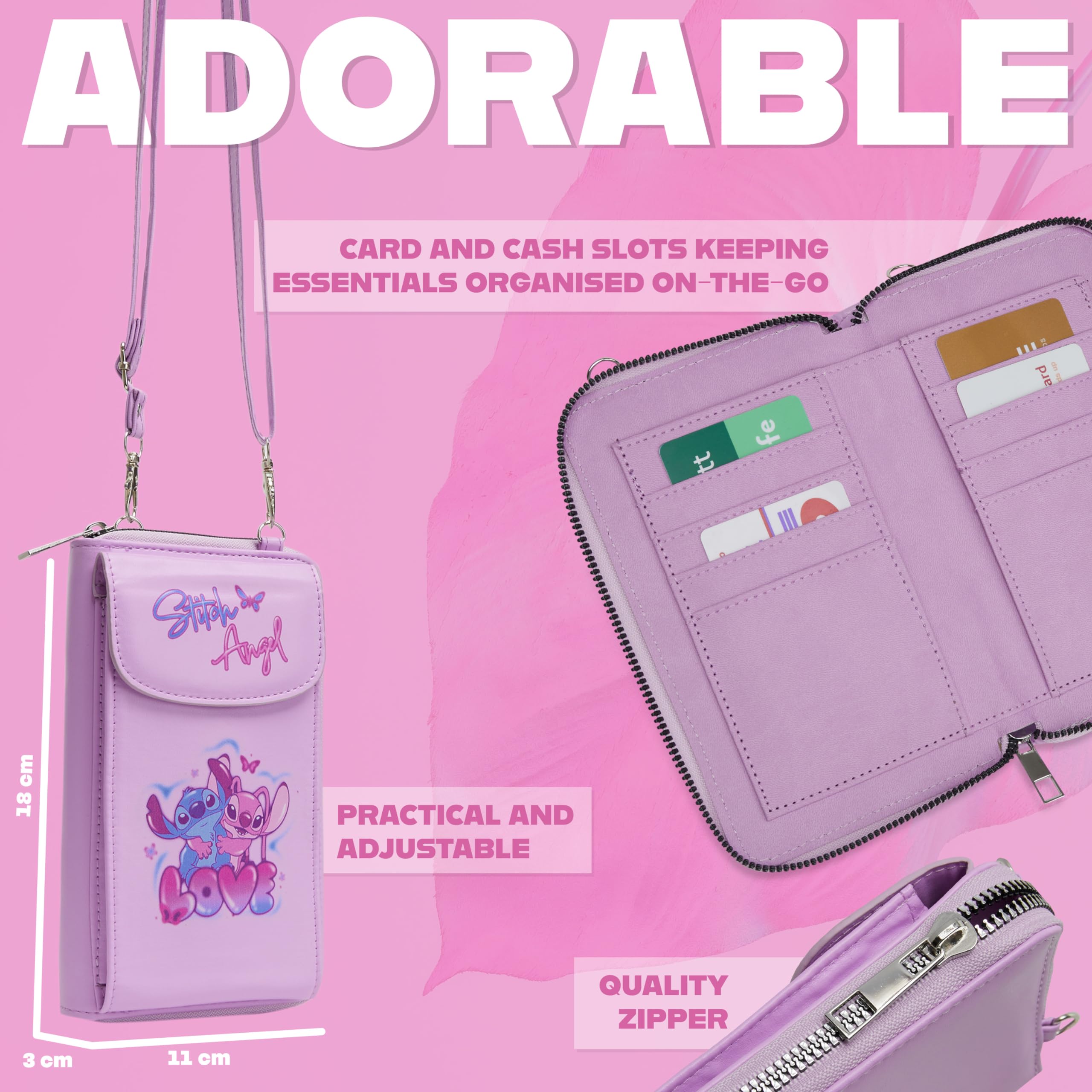 Disney Bolso Niña Cruzado, Bolso para Teléfono con Ranuras para Tarjetas, Correa Ajustable, Regalos Niña
