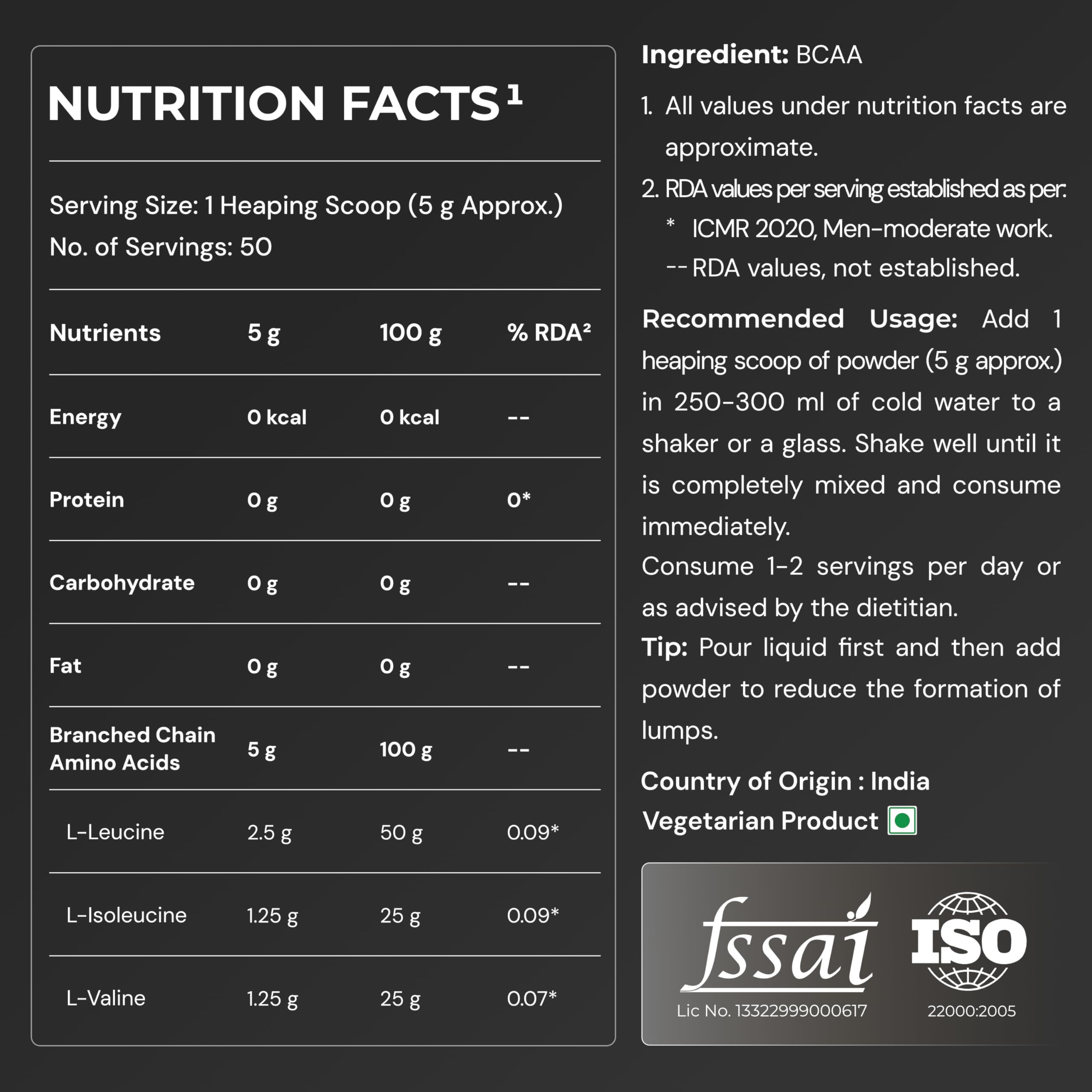 Nutrabay Pure BCAA 2:1:1-5000 mg Vegan BCAAs, Intra/Post Workout Energy Drink for Muscle Recovery & Endurance - 250g Unflavoured 4
