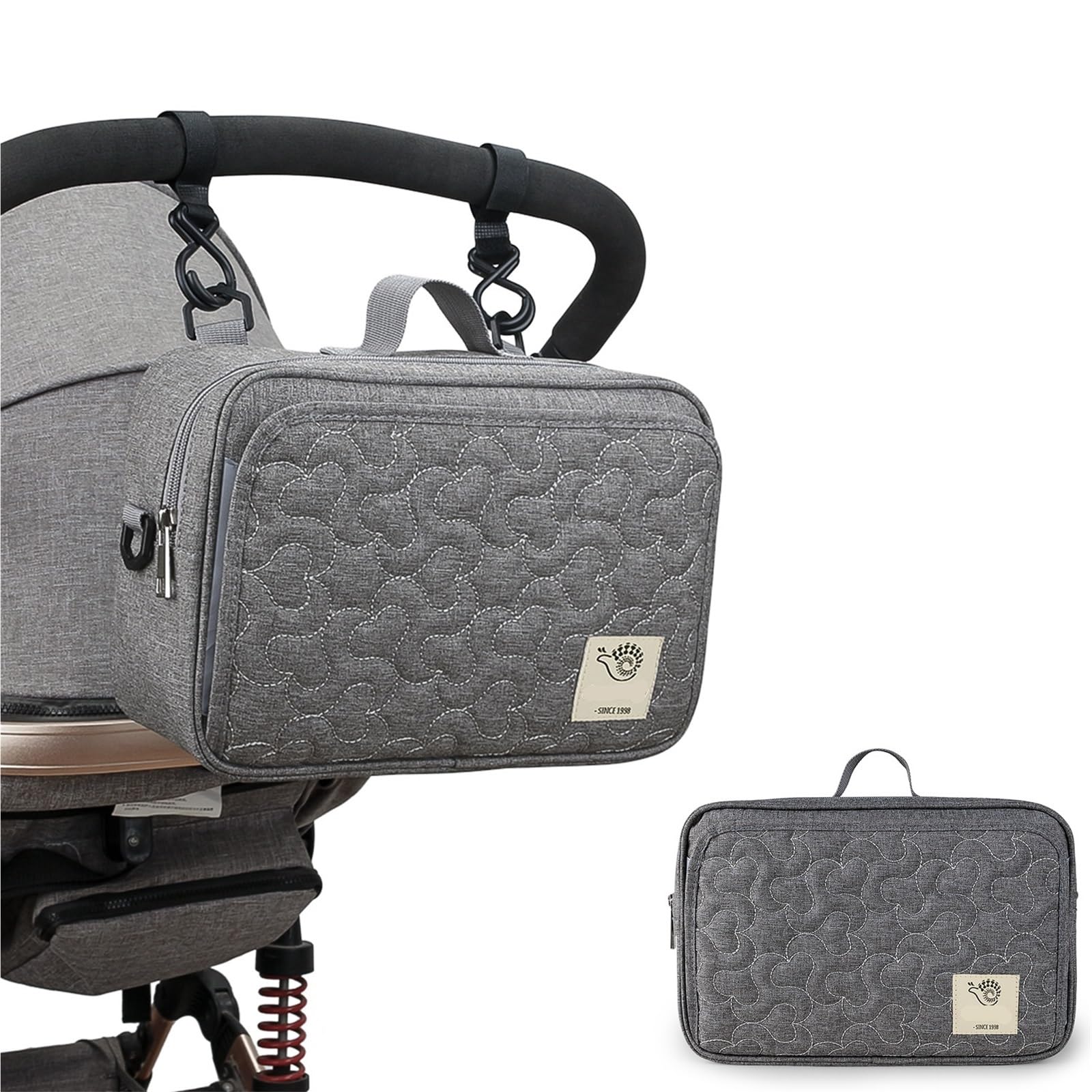 Wasserdichte bestickte Kinder-Kinderwagen-Tasche, Aufbewahrungstasche, Wickeltasche, Mutter-Kind-Mama-Tasche, Wickeltasche(Black)