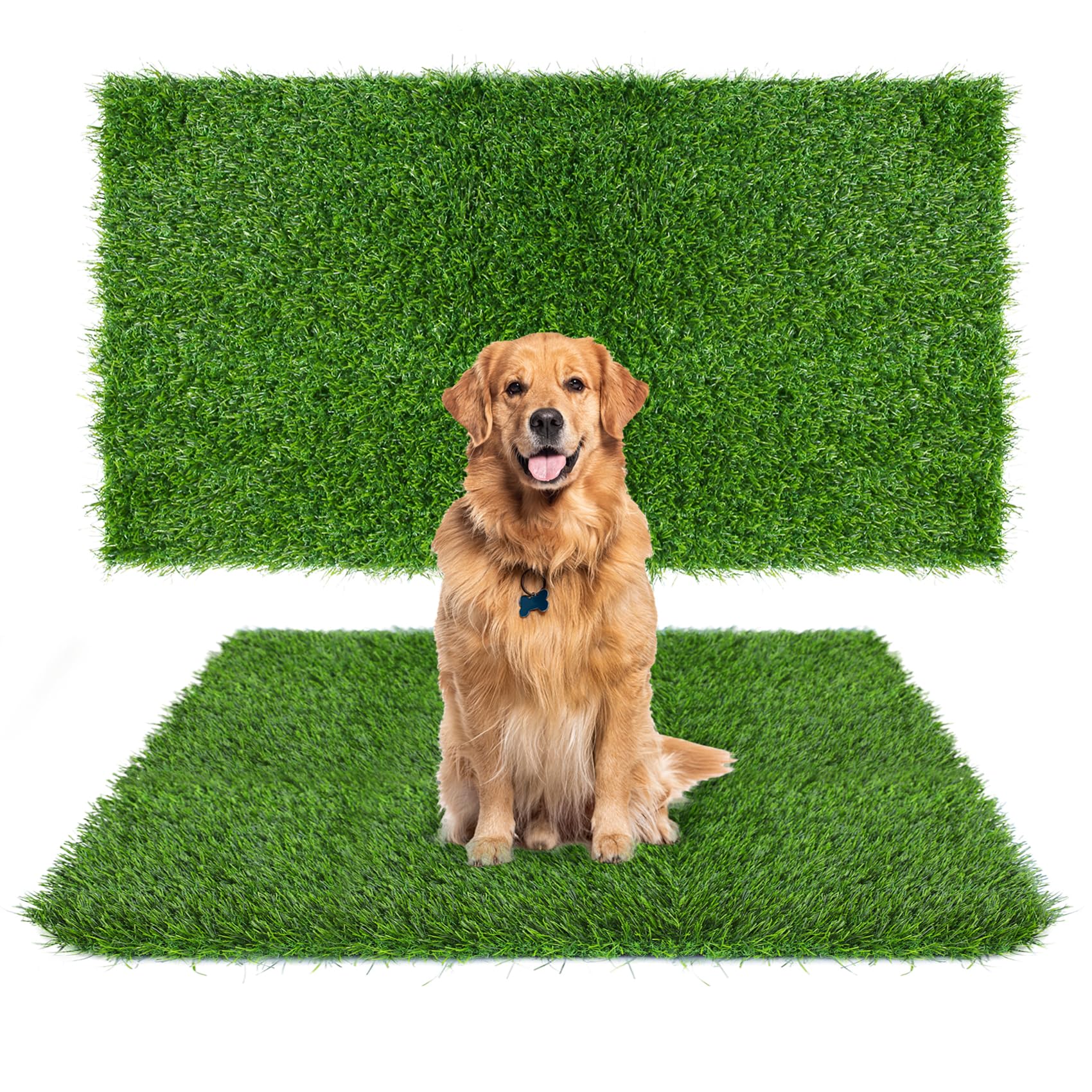 GLOBREEN Thick Artificial Grass Pee Pads for Large Dogs, 45" x 32" Puppy Pets Fake Turf Grass Patch Potty Training, High Drainage