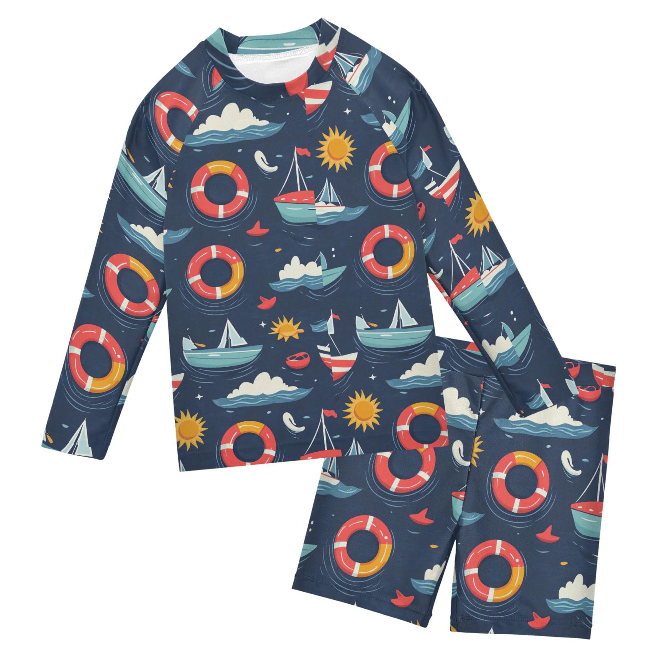 Beach Wave Sailboat Baby Boys' Toddler Long Sleeved Rashguard Swim Bathing Suit Set B0403822