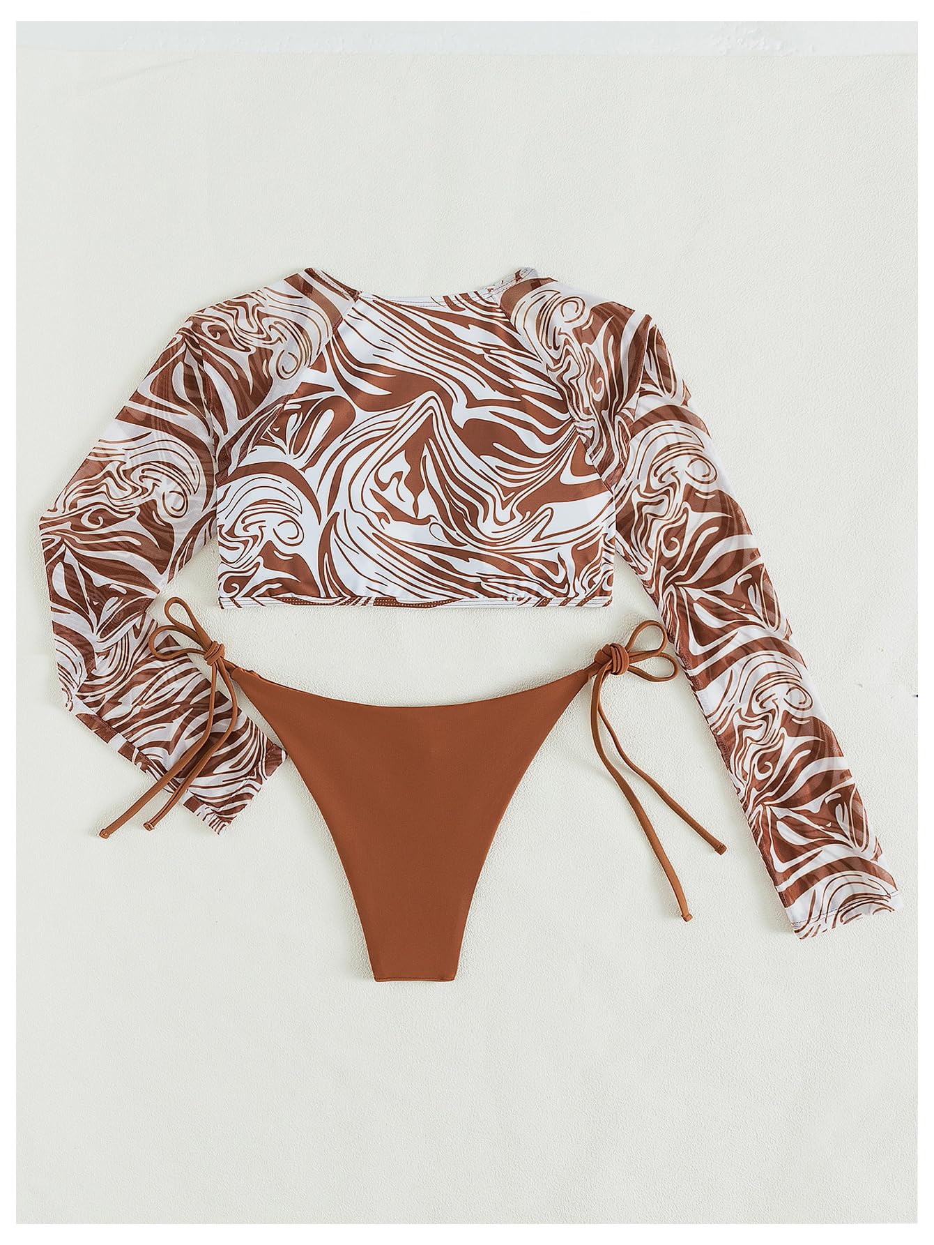 Damskie 2-częściowy Nadruk Marmurkowy Zestaw Tankini Głęboki Dekolt Crop Top Głęboko Wycięty Stringi Bezczelne Stroje Kąpielowe Kawowy Brąz X-Small