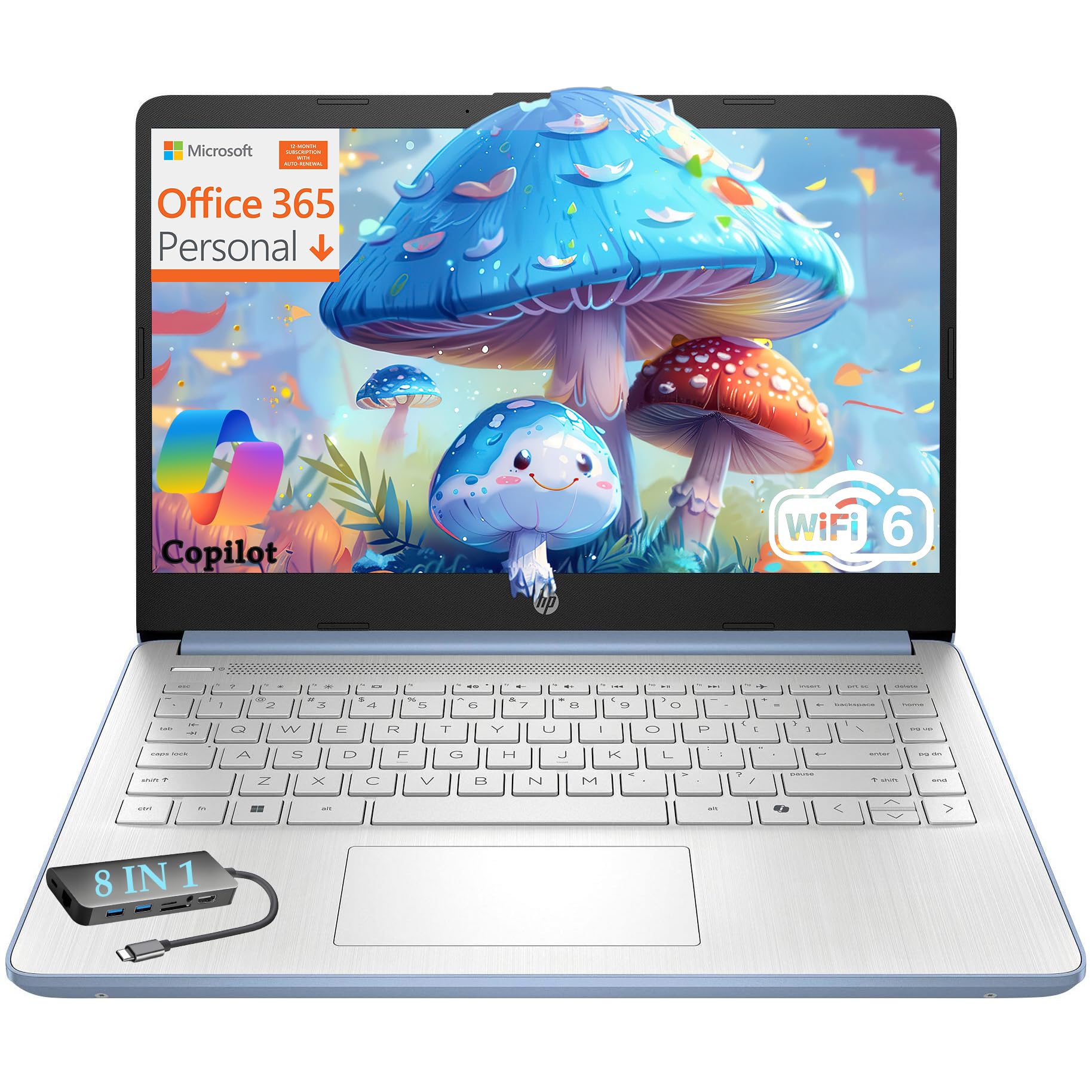 HP Essential Laptop Computer for Student Daily Study, Microsoft Office 365, Intel N150, 4GB RAM, 128GB Storage, Long Battery Life & Fast Charging, Windows 11 Home, Type-C Hub, Sky Blue