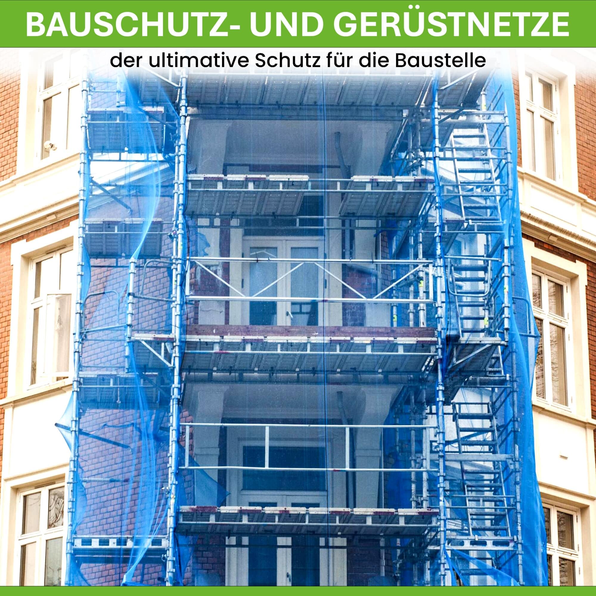 Red de protección para andamios, 3,07 x 50 m, protección contra el polvo, red de demolición, 50 g/m², incluye 100 bridas, diferentes tamaños y colores (3,07 x 50 m, azul)