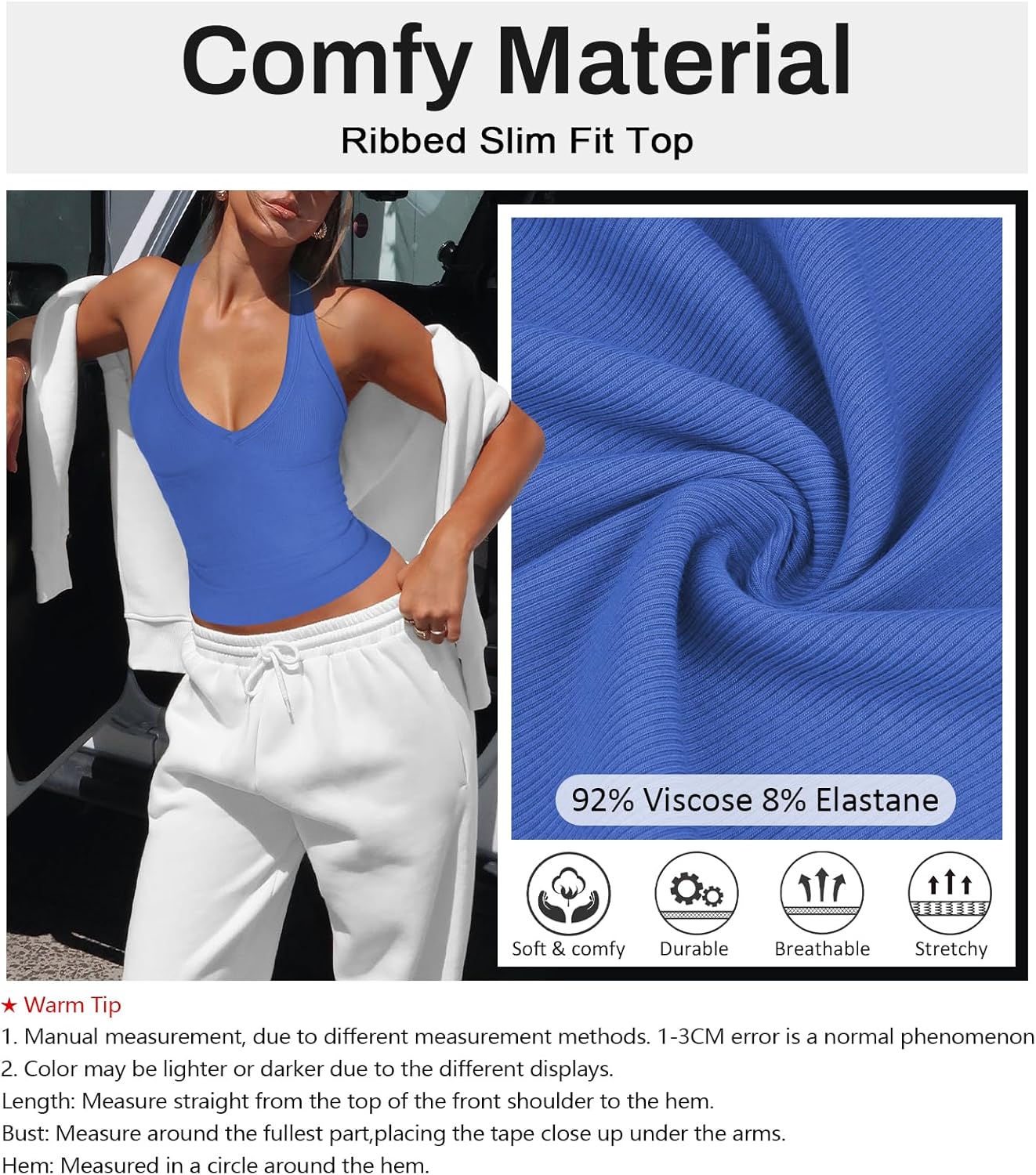 Womens Low Cut Deep V Neck Racerback Tank Tops for Women Summer Workout Yoga Sport Ribbed Fitted Cotton Clothes - Image 4