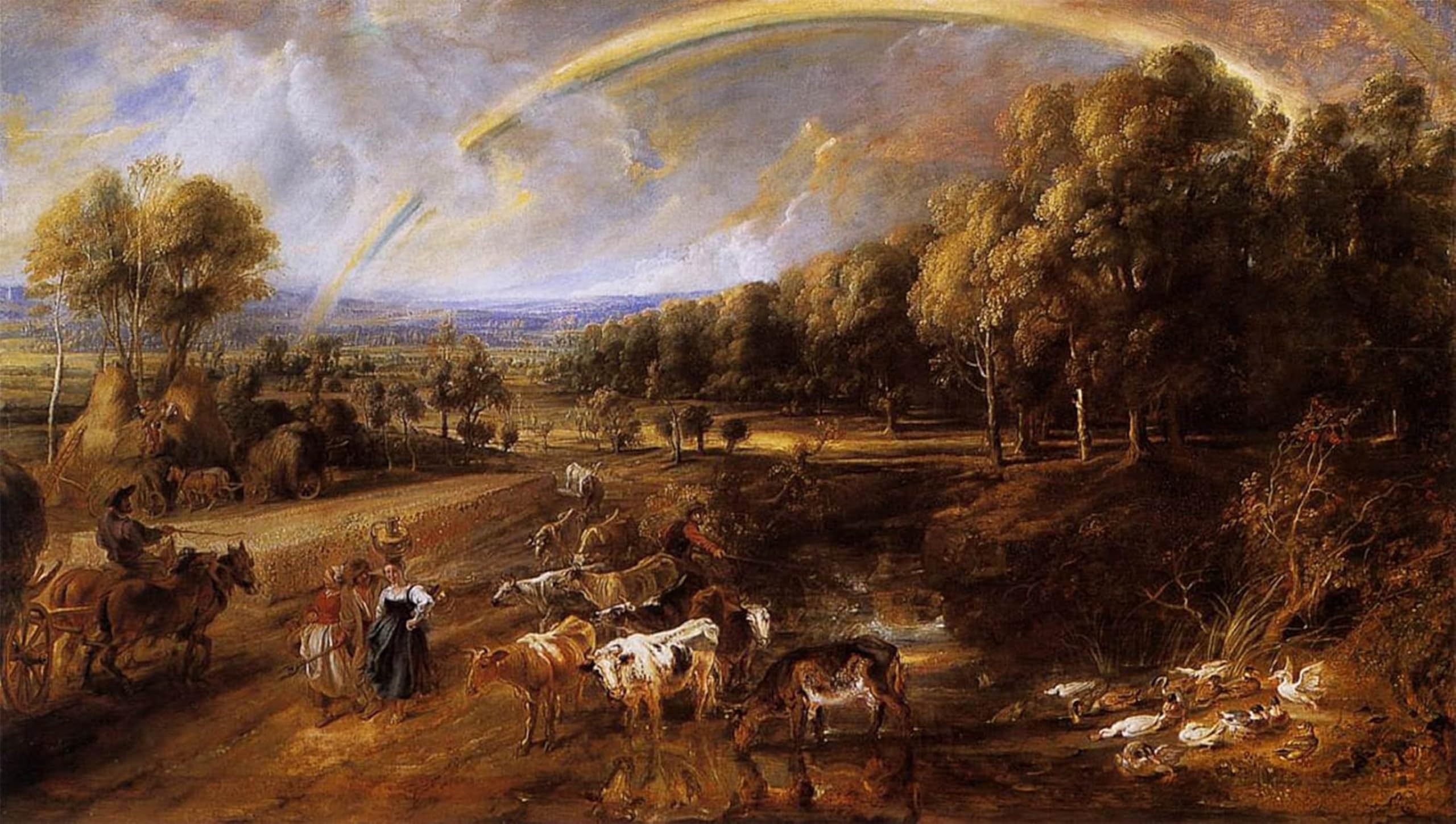 ARTXLXXBN Famous Painting Art Wall Decor Abstract Art Picture Landscape with a Rainbow by Peter Paul Rubens Animal Pictures for Home Decor 60x90cm