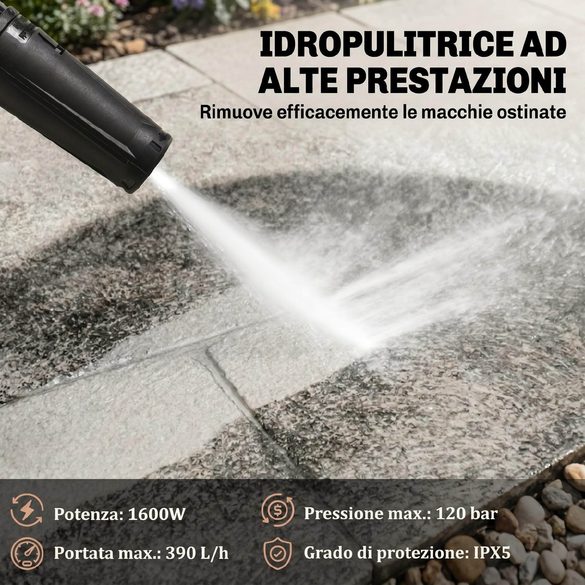 Outsunny Idropulitrice ad Alta Pressione 1600W con Ugello Regolabile e Kit di Pulizia, Professionale in Rame e Alluminio, 120 Bar, Portata Massima 390 l/h, per Auto, Patio e Casa, Giallo