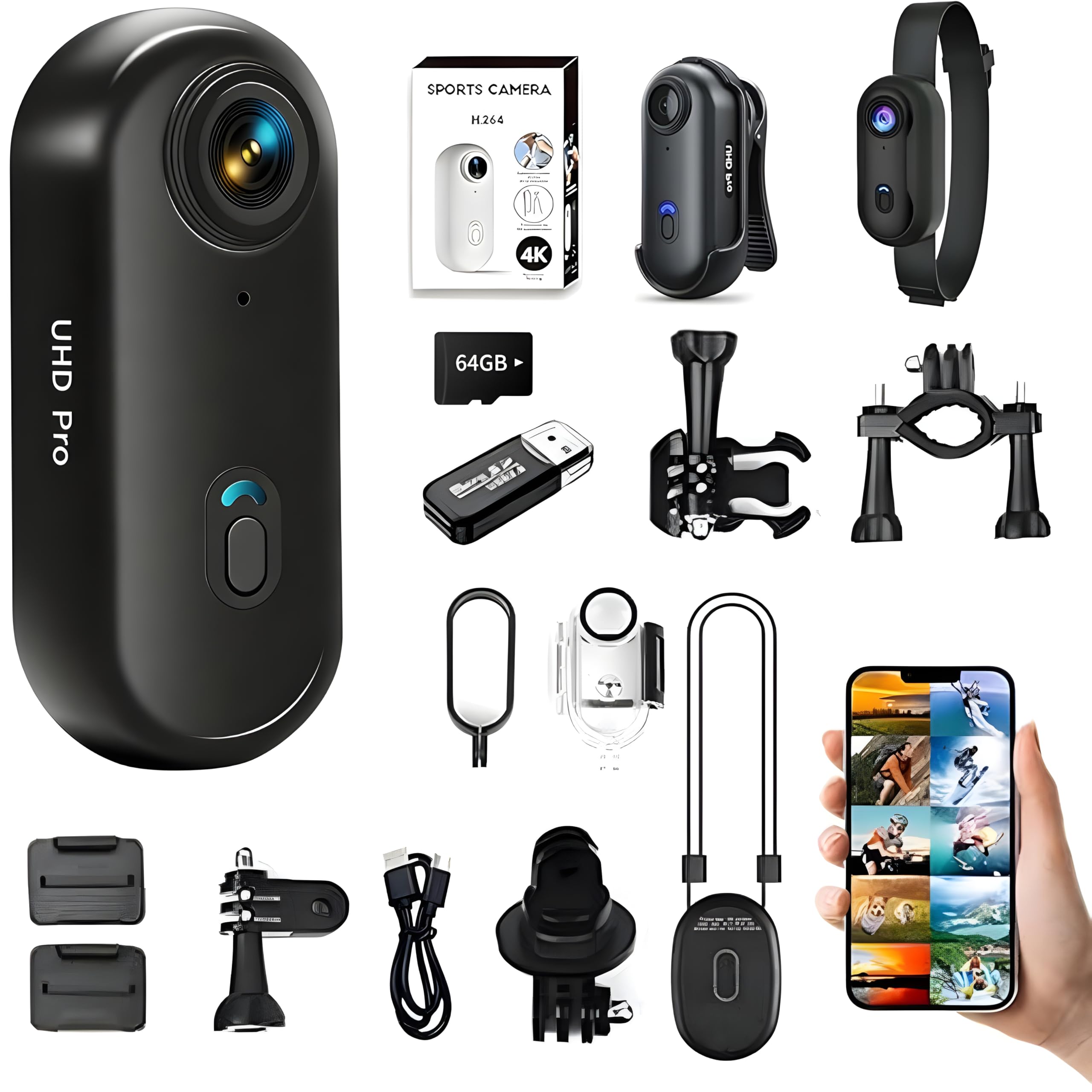 Mini Action Cam 4K,Tragbare Kamera mit 360° Drehbarem Clip und Magnetclip,Wasserdichter 4K-Körperkamera,Motorrad Kamera,Immersive Aufnahmen fürs Radfahren, Spazierengehen mit Tieren (B-schwarz)