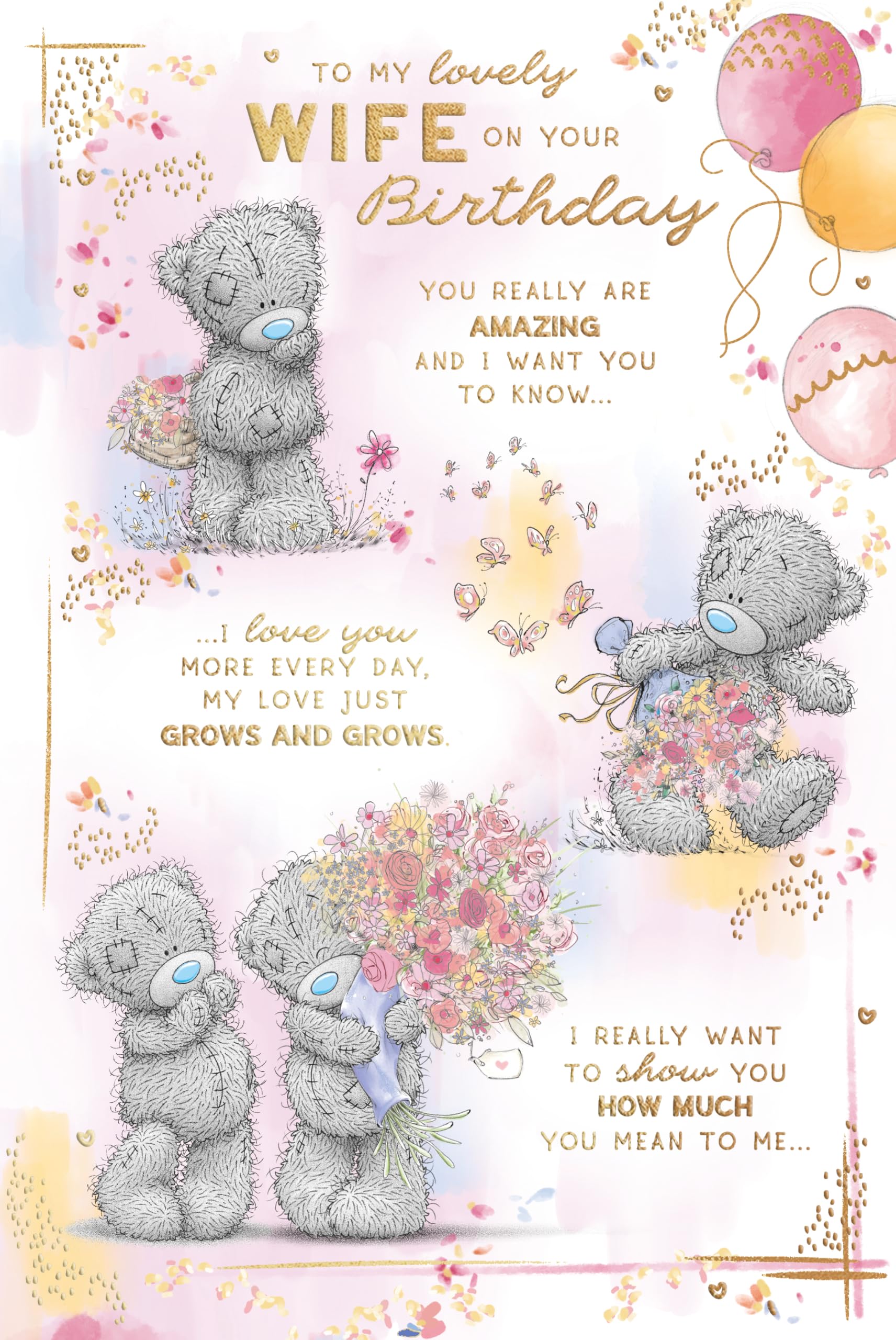 Birthday Card WIFE. **Nine Inch Gold-Foiled Me to You Special Card**