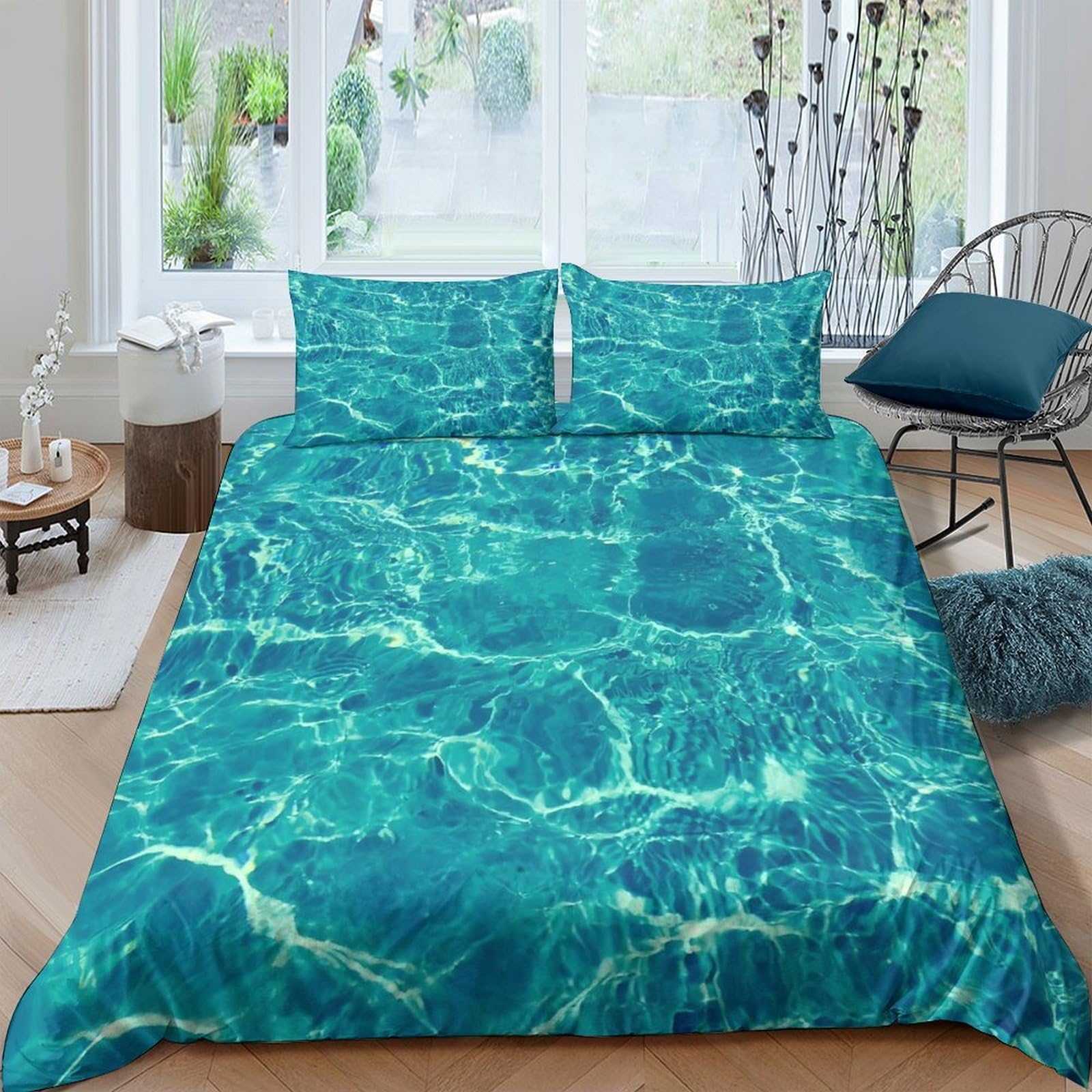 Ctjqhvkz Style-1 3D Printed Water Reflection Fitted Sheet Microfiber Soft Turquoise Pool Mattress Cover For Bedroom Dorm Decor Single（135X200cm）