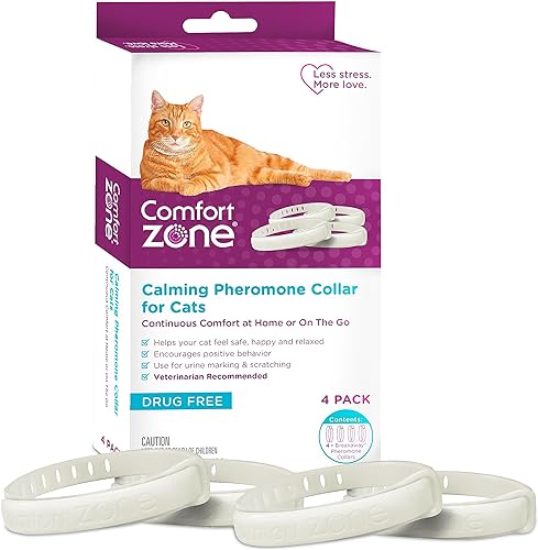 Comfort Zone Paquete económico de collar calmante para gatos: 4 collares calmantes de 30 días para 120 días de calma; las feromonas para gatos