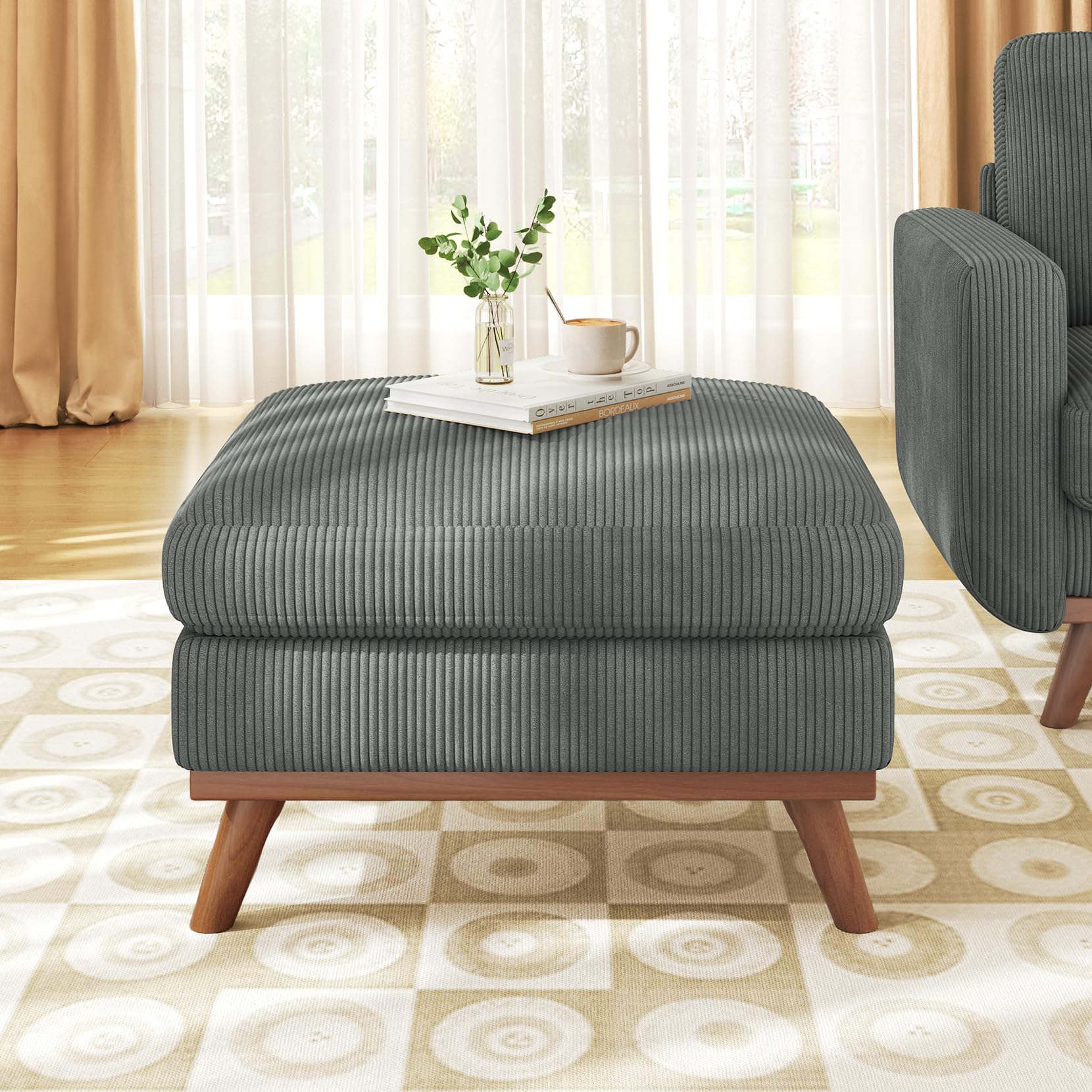 Vesgantti Large Ottoman for Modular Sofa, 29.5" Corduroy Ottoman with Spring Cushion, Rectangle Foot Rest for Couch, Entrance Footstool with Wood Legs