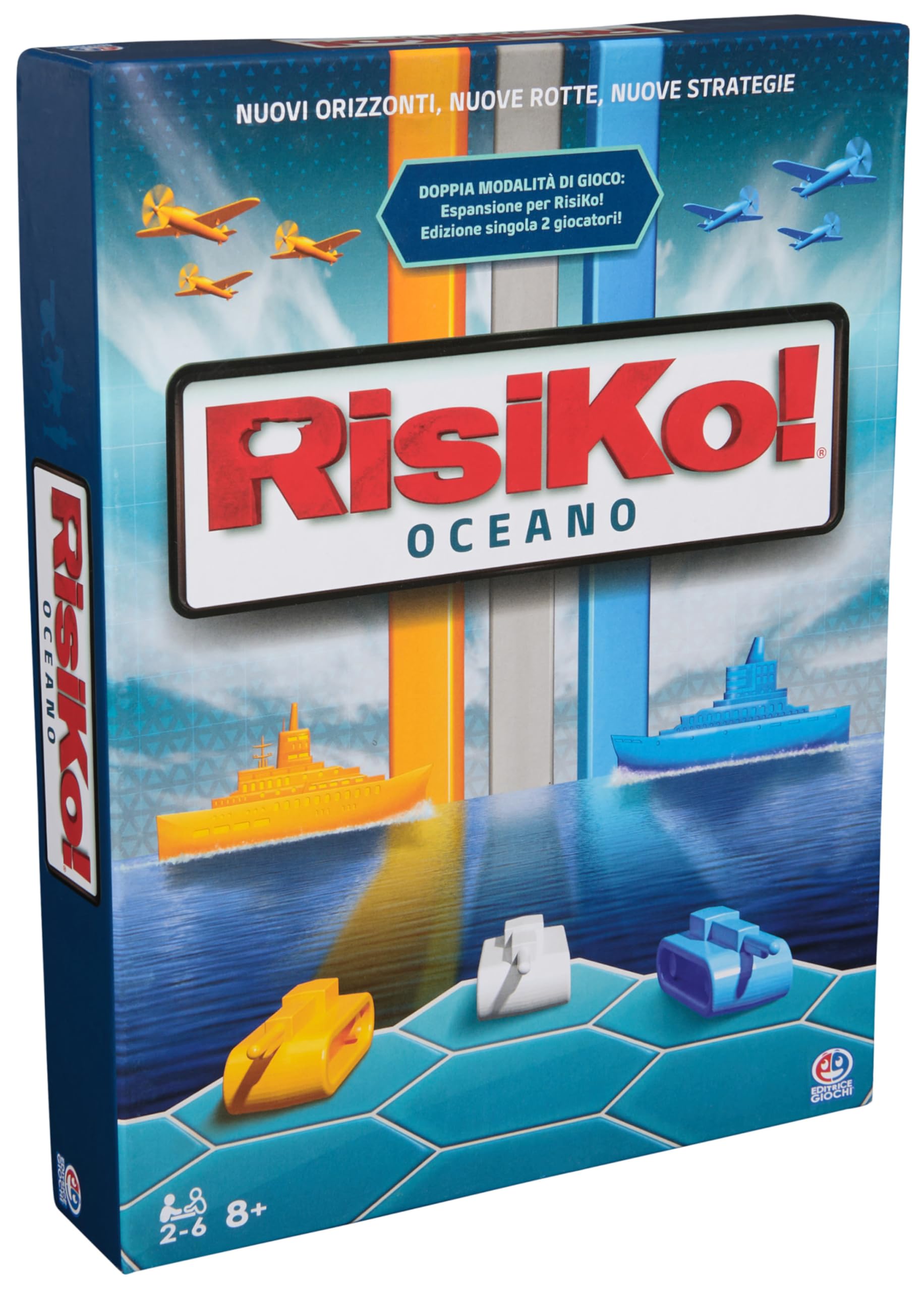 Editrice Giochi, Risiko! Oceano, 2 Giochi in Scatola in 1, Giochi di Società e Strategia per Famiglia e Amici, Giochi da Tavolo per Adulti e Bambini, Espansione di Risiko e Gioco Singolo, 8+ Anni