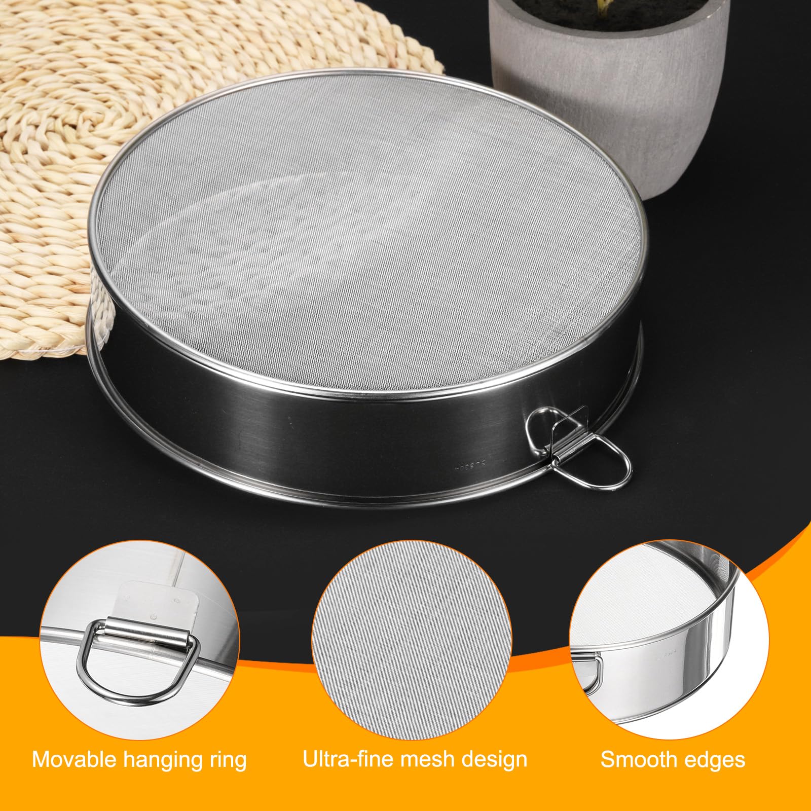 QUARKZMAN Setaccio per Farina in Acciaio Inox 304, 15Cm 40 Mesh Setaccio Rotondo Mini Setaccio A Maglia Fine per Cottura Torta Pane, Argento