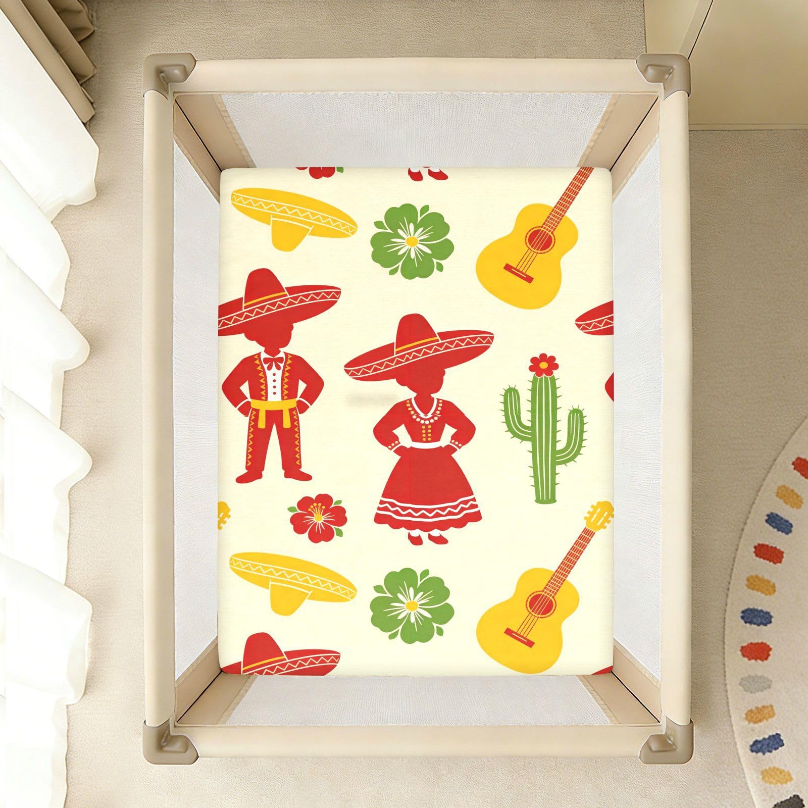 Sábanas de algodón para cuna de bebé con silueta roja del Cinco de Mayo, cómoda y transpirable, funda de cama para guardería, 1 paquete para corral de