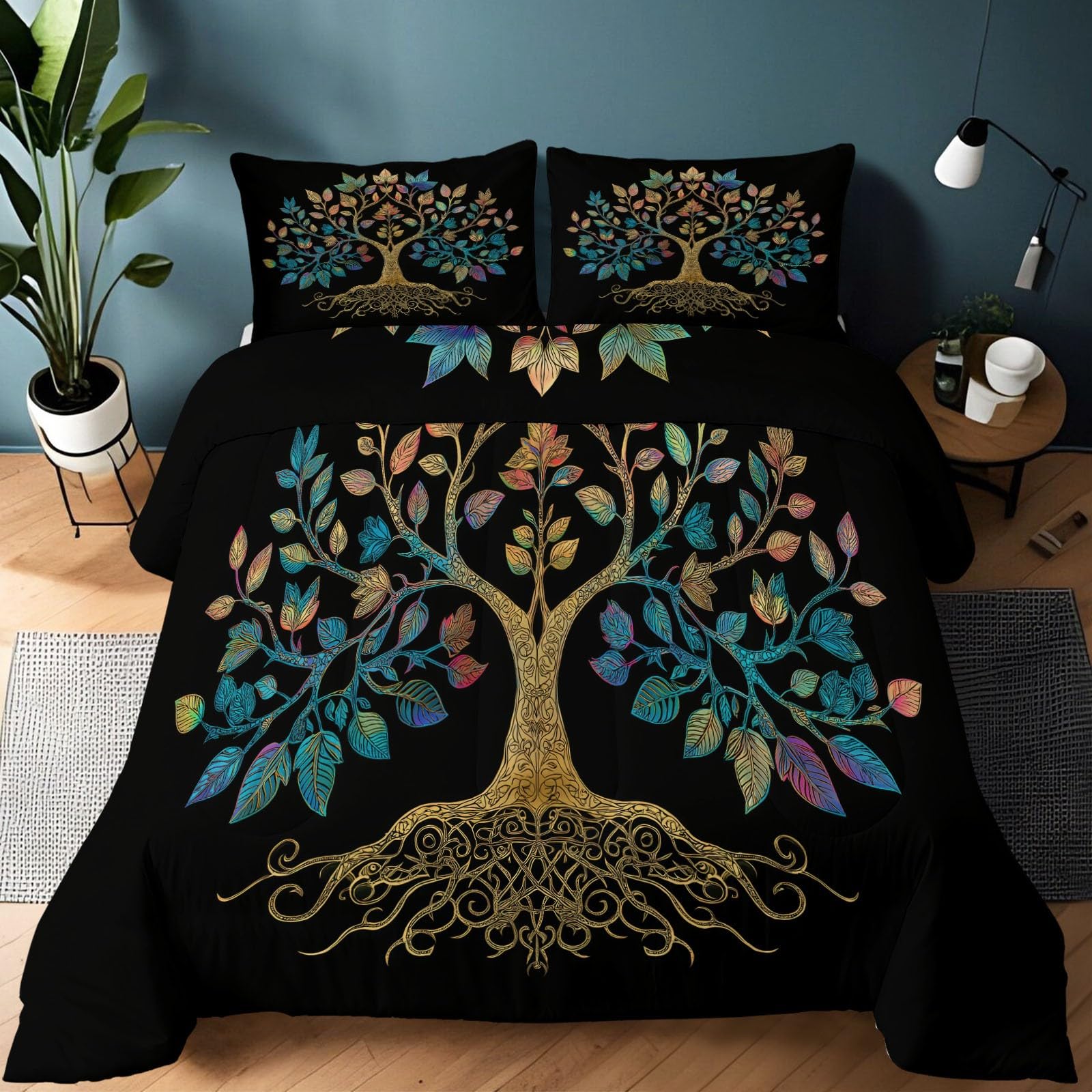 Genérico Kołdra 200 x 200 cm Celtic Tree of Life Winter and Summer, soft, light, dwustronna kołdra, oddychająca, ciepła i wygodna narzuta na łóżko, czarna