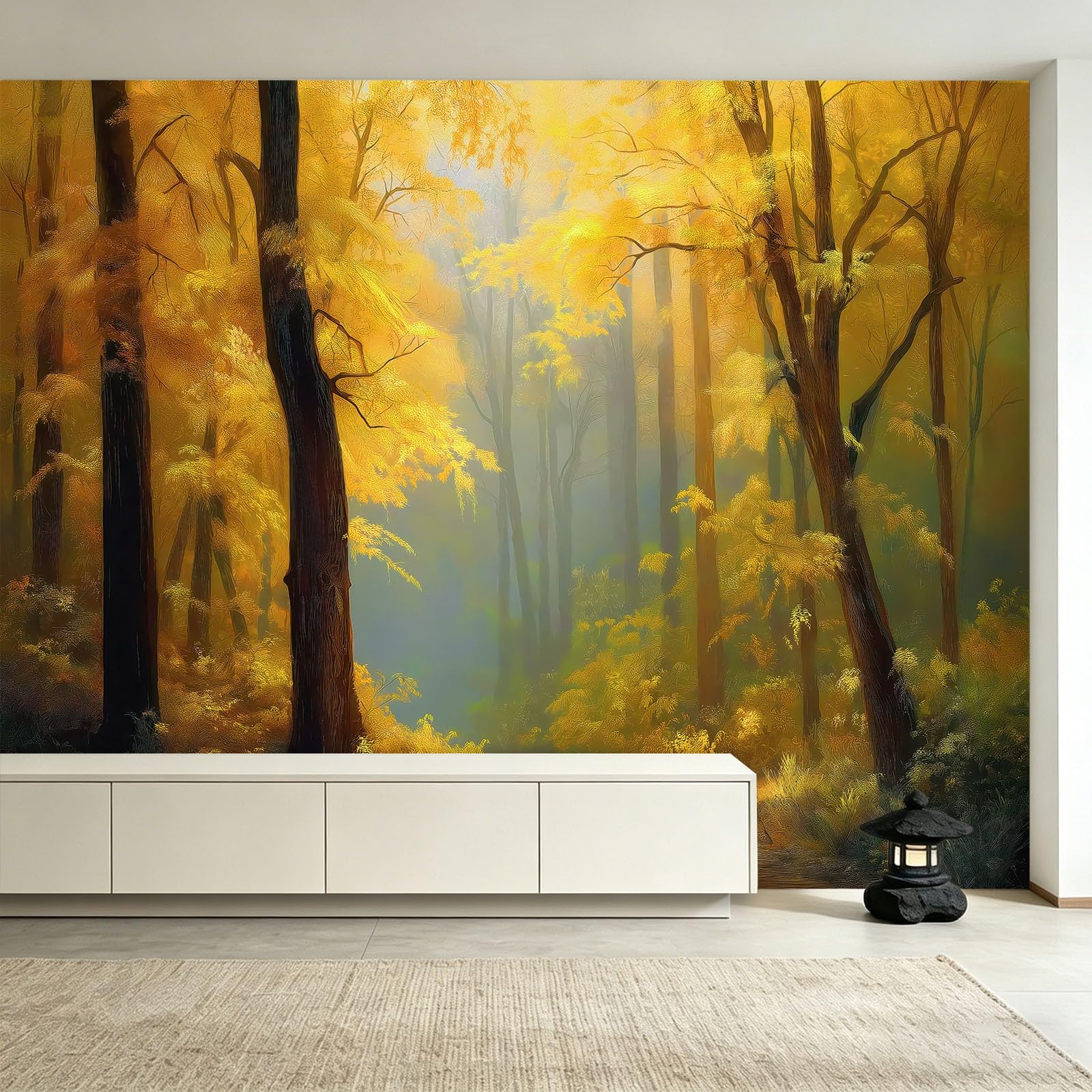 Tapeta fototapeta, las mgła, klon, 200 x 140 cm (szer. x wys.), fototapeta 3D, flizelina, fototapeta, późna jesień, romantyczna, do salonu z telewizorem, dekoracja ścienna do sypialni i kuchni murale