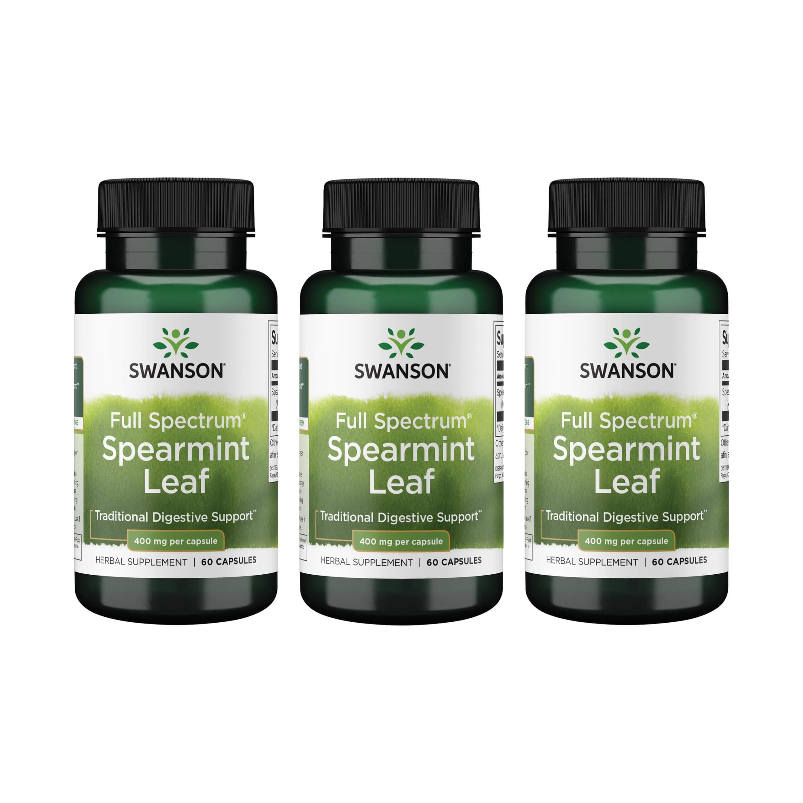 Swanson Spearmint Leaf Digestive Supplement, 400 mg (60 Capsules) 60 Count (Pack of 3)