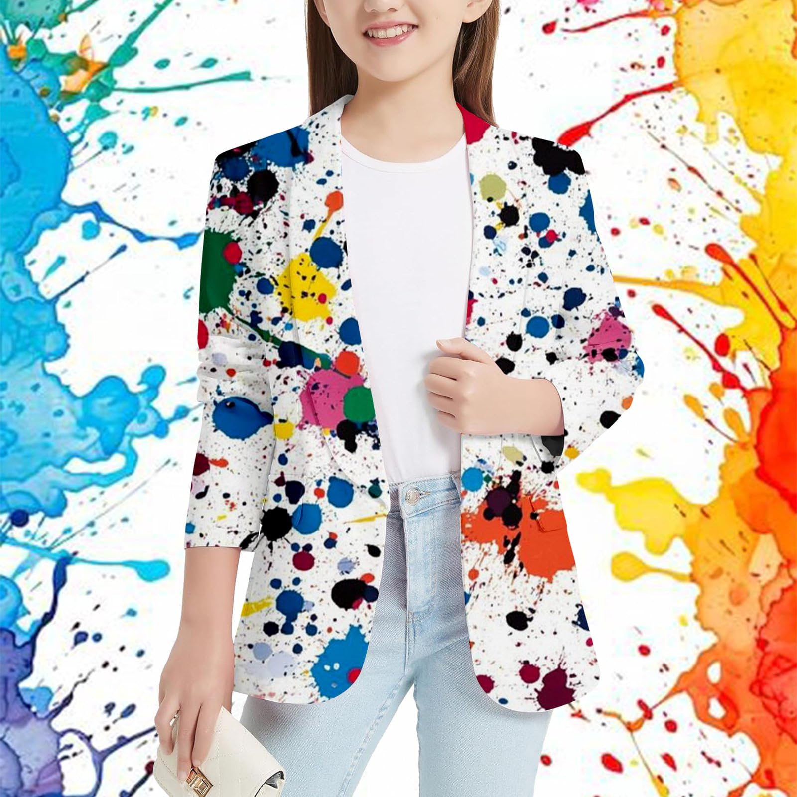 Generisch Strass Jack Enfants Garçons Filles IColorful Sp Lashed Ink Personnalité Imprimée Veste De Costume Dos Avec