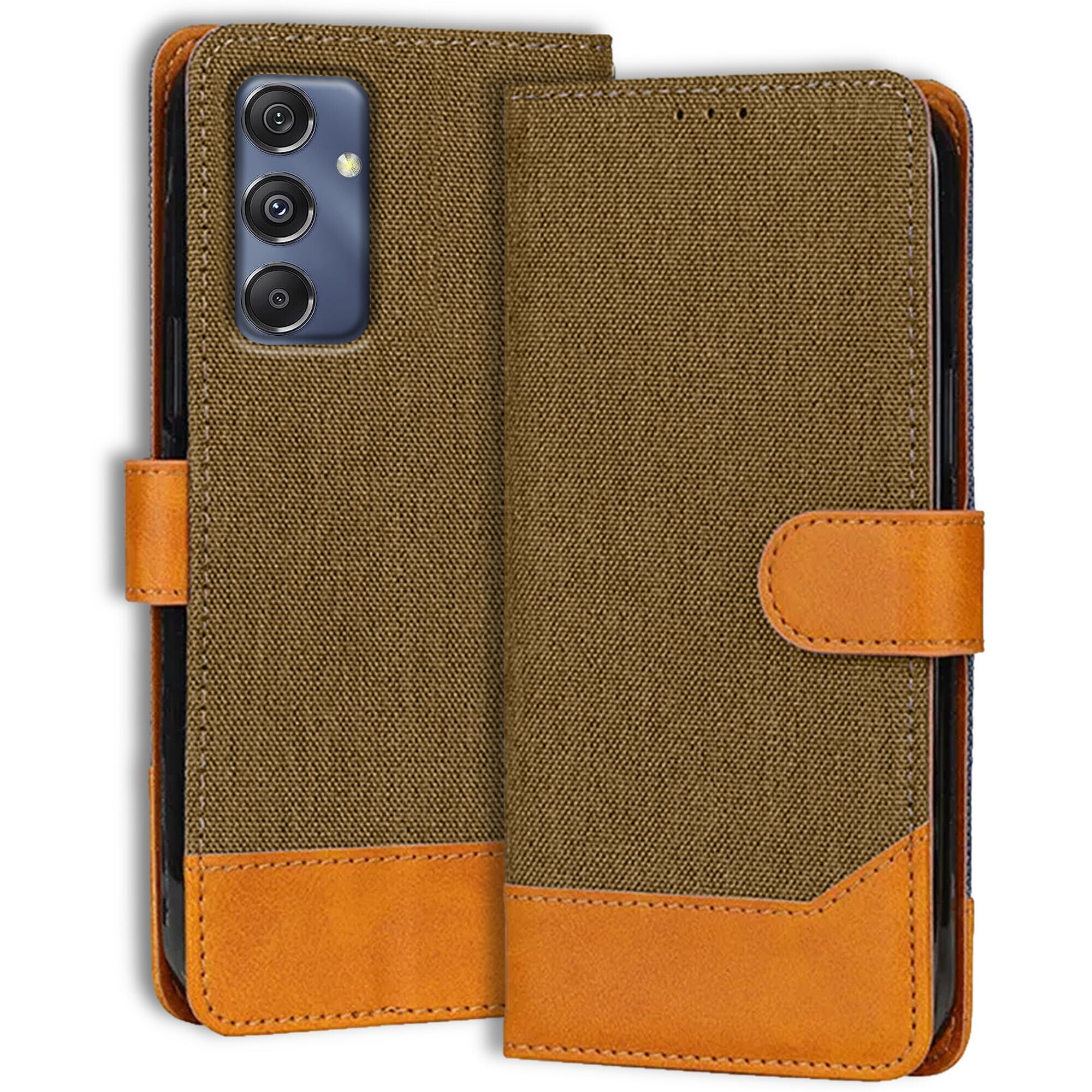 Ubros Network Denim & Leather Flip Cover for Samsung M34 5G | Inbuilt Stand & Pockets | Premium Leather Mobile Phone Case Samsung Galaxy M34 5G (Dark Brown) (B0CZYKVZRJ) Amazon Price History, Amazon Price Tracker