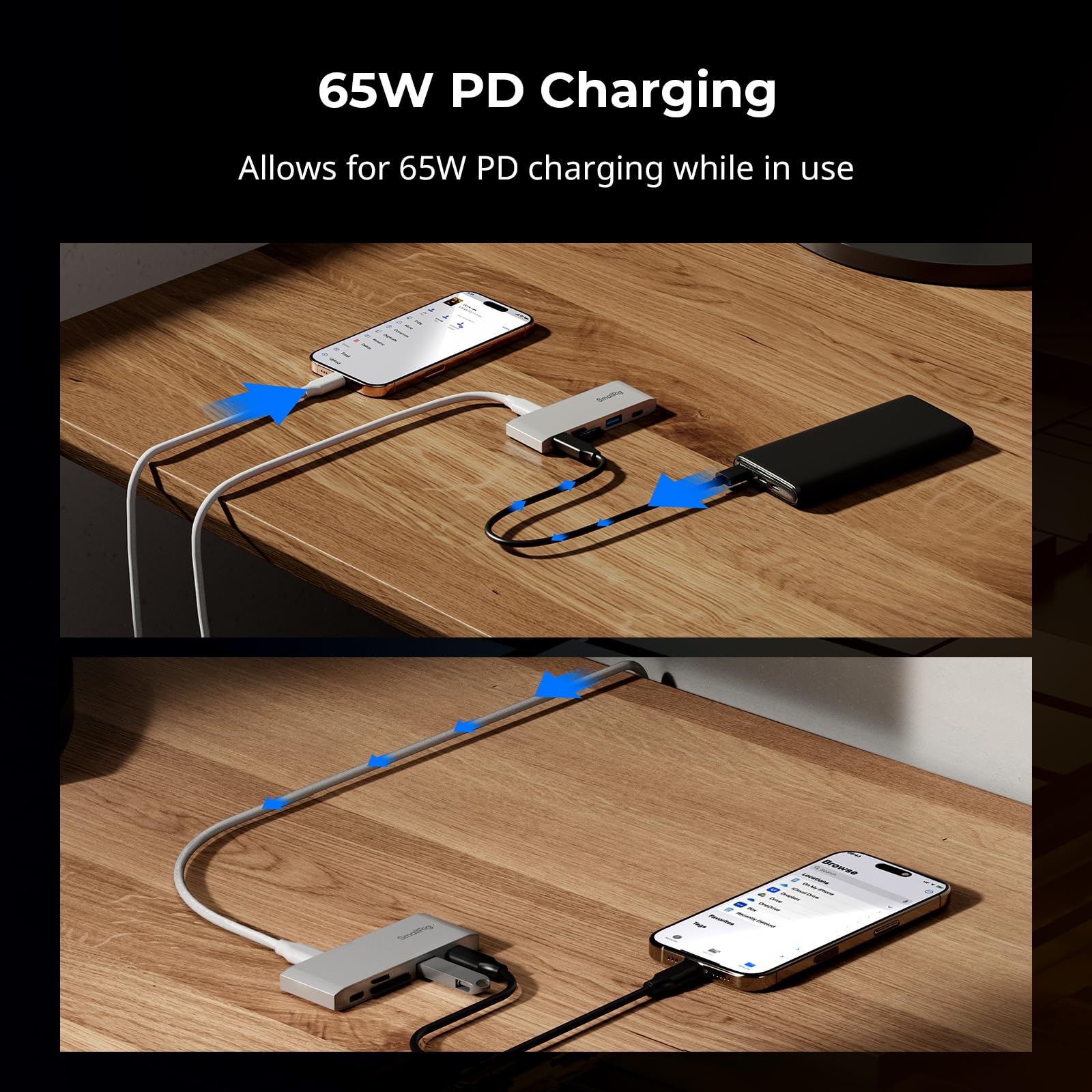 SMALLRIG Czytnik kart SD, czytnik kart pamięci 5 w 1 z dwoma gniazdami USB-C i SD/TF, ładowanie 65 W PD, do kart SD, SDHC, SDXC, Micro SD, Micro SDXC i Micro SDHC, do fotografii podróżniczej - 4746
