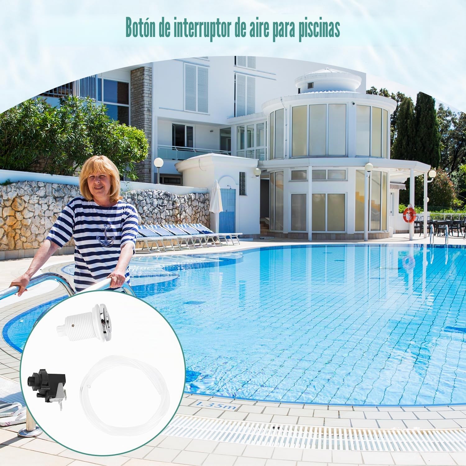 Juego de Interruptor de Botón de Aire de 250 V, Piscina de Spa, Interruptor de Encendido Y Apagado, Interruptor Neumático, Bomba Dde Aire, Equipo Sanitario, Kit de Interruptor de Botón