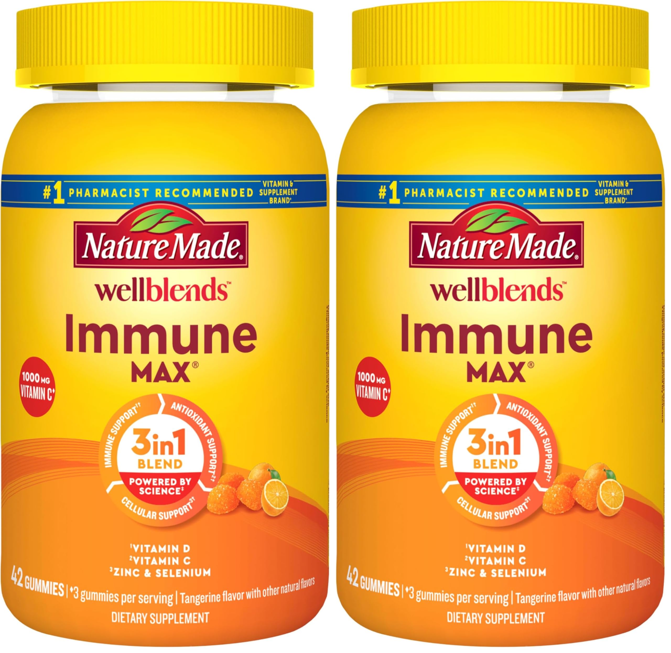 Nature Made Wellblends ImmuneMAX Gummies,Vitamin C,Zinc,and Vitamin D3,Immune Support Supplement,42 Tangerine Flavor Gummies,(Pack of 2) 42 Count (Pack of 2)