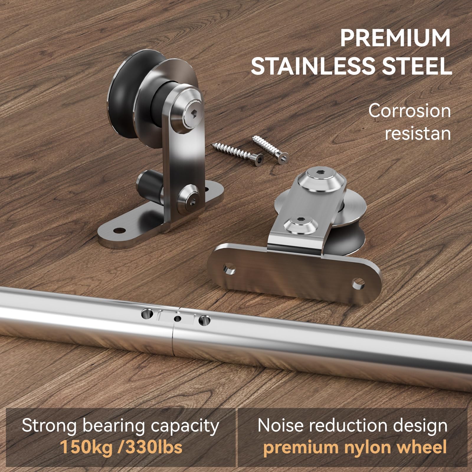 CCJH Kit hardware per porta scorrevole in acciaio inox da 12 ft, hardware per porta in legno per doppia porta, adatto pannello porta largo da 36 pollici, stile J