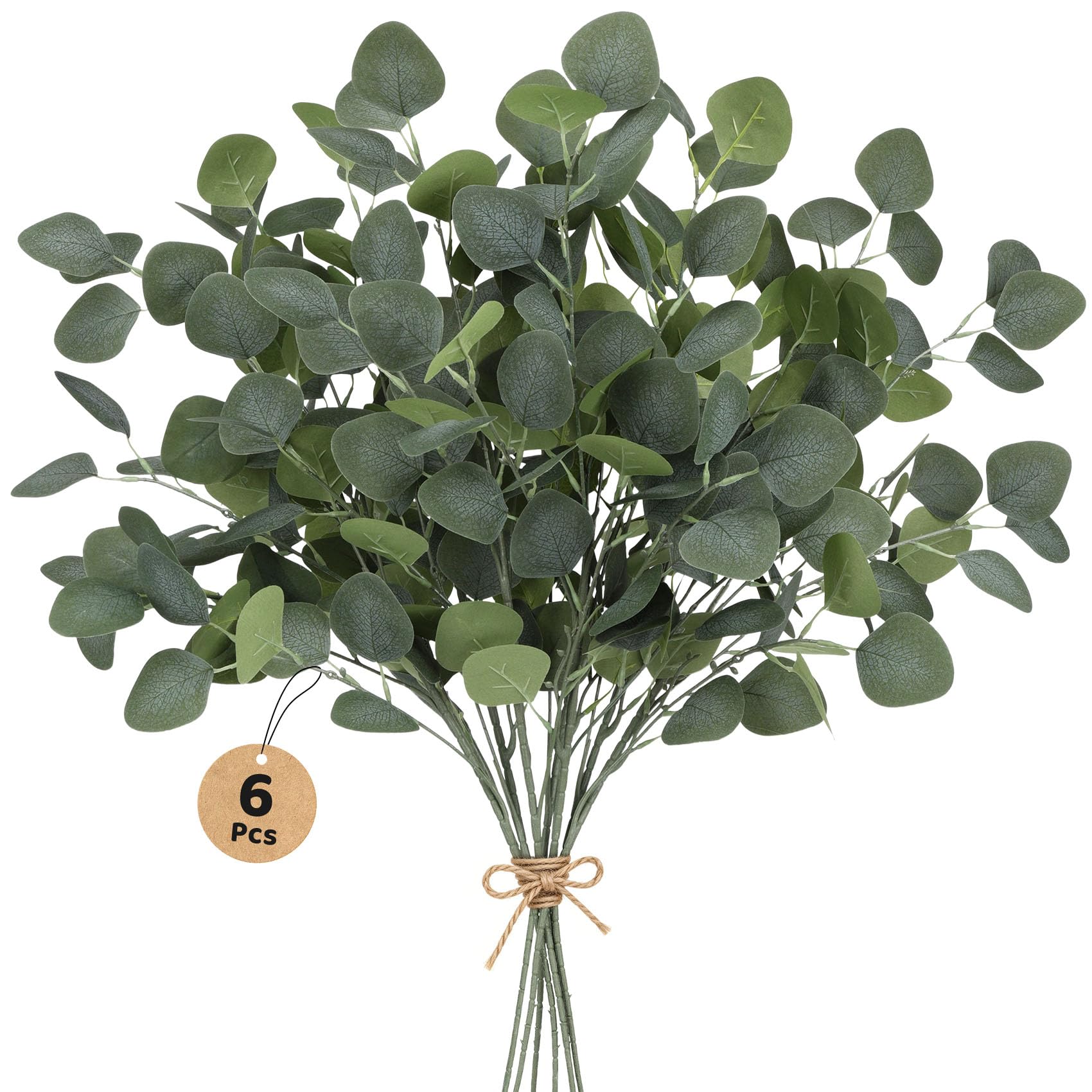 Artificial Eucalyptus Stems 6 Pcs Fake Flowers, 90cm Fake Eucalyptus Stems & Apple Leaf Branches, Artificial Flowers Indoor Artificial Greenery for Tall Vase Home Decoration