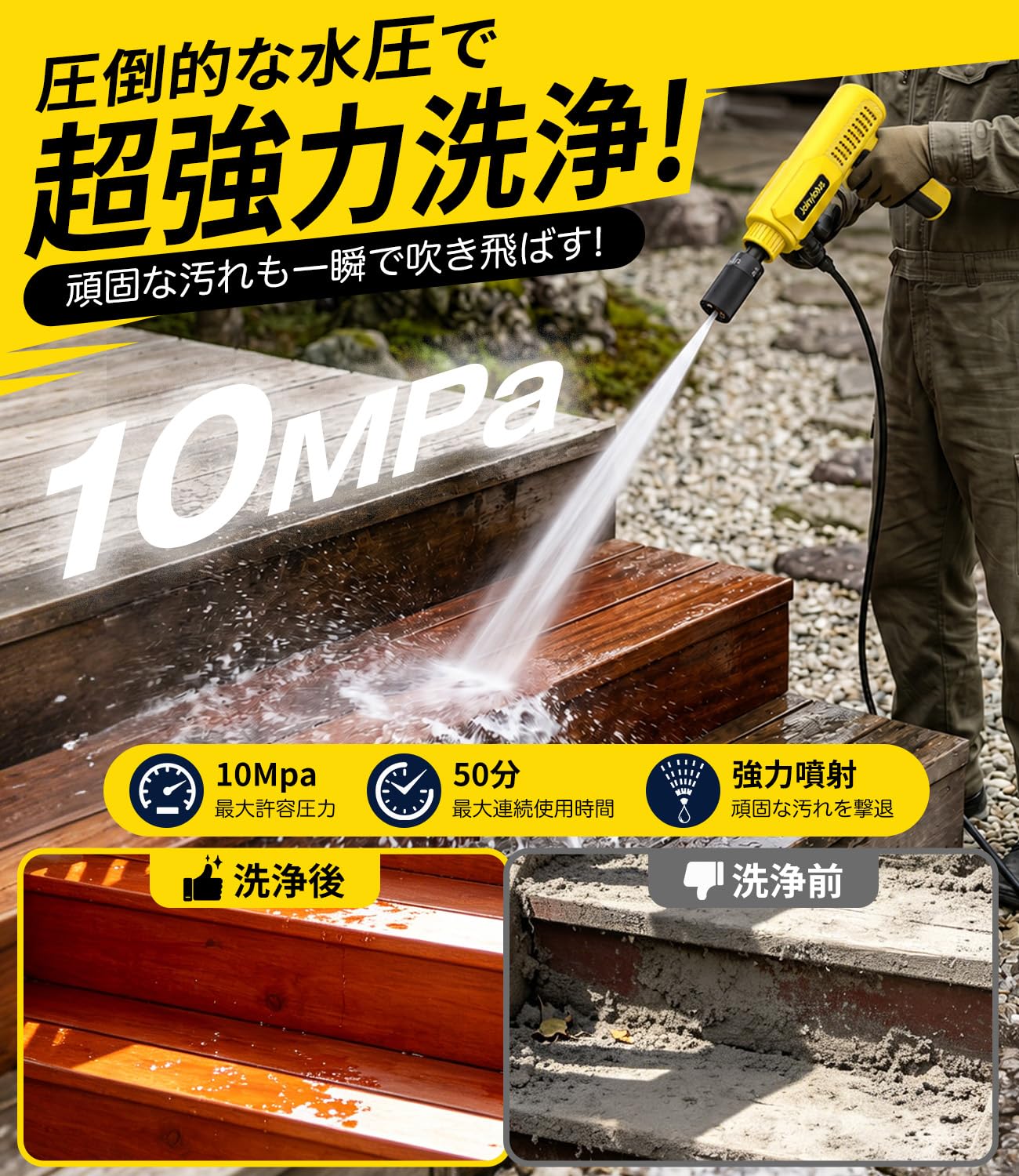 Amazon | 高圧洗浄機【2026 革新型・折りたたみ式 】10MPa強力噴射