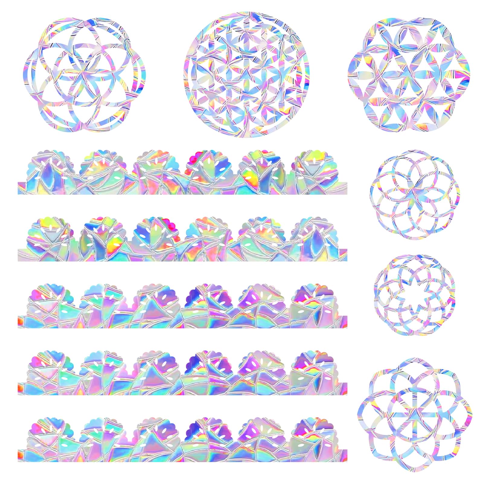 22pcs Rainbow Window Clings, Flower of Life Static Prism Window Decals for Glass Non Adhesive Reflective Bird Anti Collision Stickers for Interior