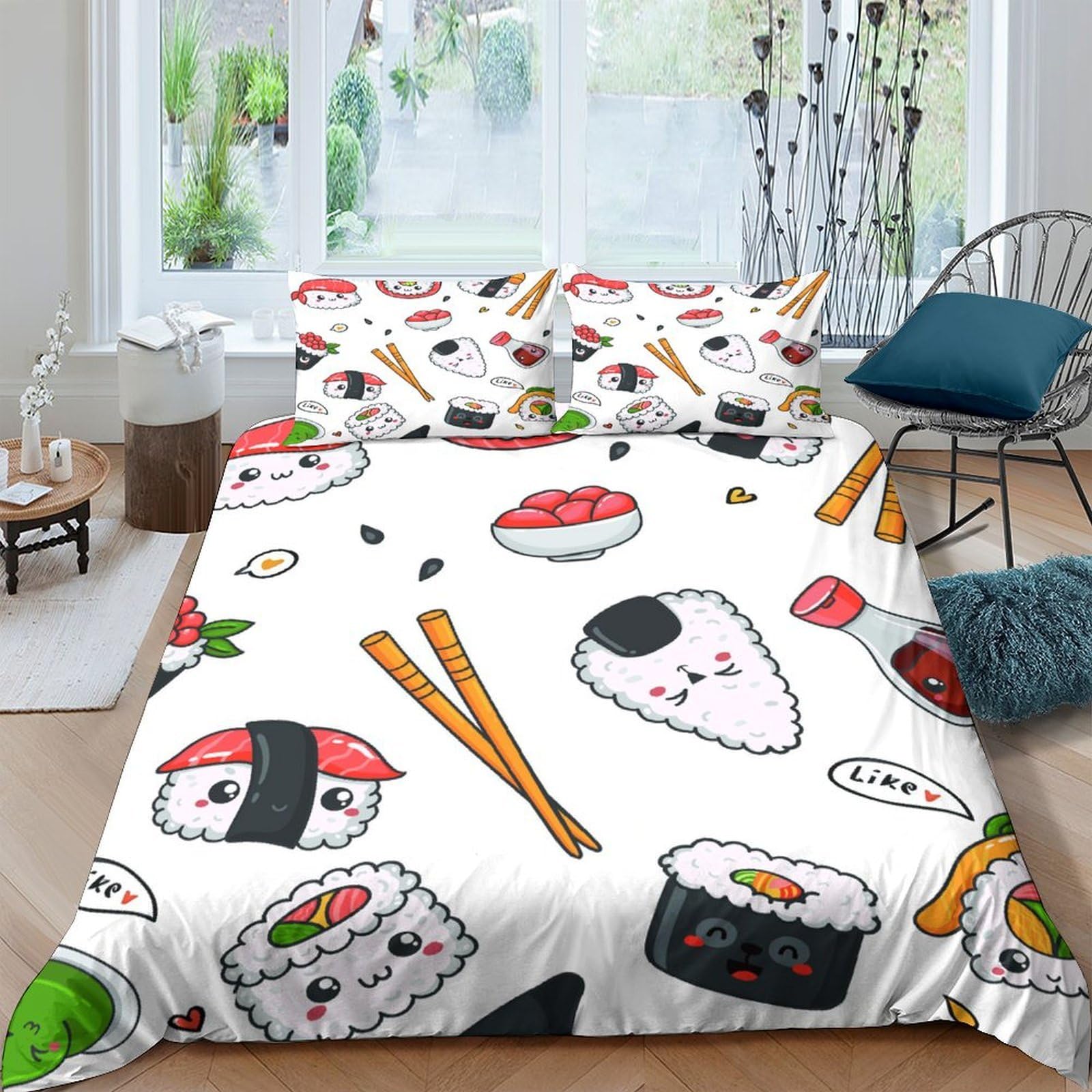 Ctjqhvkz Style-4 3D Printed Sushi Cartoon Fitted Sheet Microfiber Soft Breathable Kawaii Japanese Food Bed Cover For Bedroom Dorm Mattress Decor Single（135X200cm）