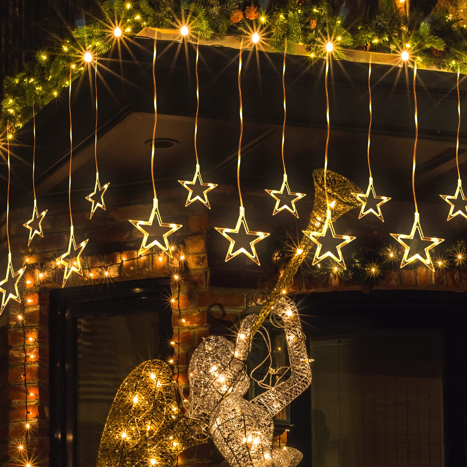 SALCAR 2m LED Lichtervorhang Mit 10 Sternen - Weihnachtsbeleuchtung Mit 8 Modi, Timer Und IP44 Wasserschutz