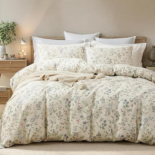 Miniatura 4 de EAVD Juego de funda de edredón floral para niña, tamaño individual, color verde, con 2 fundas de almohada, funda de edredón floral bohemia con