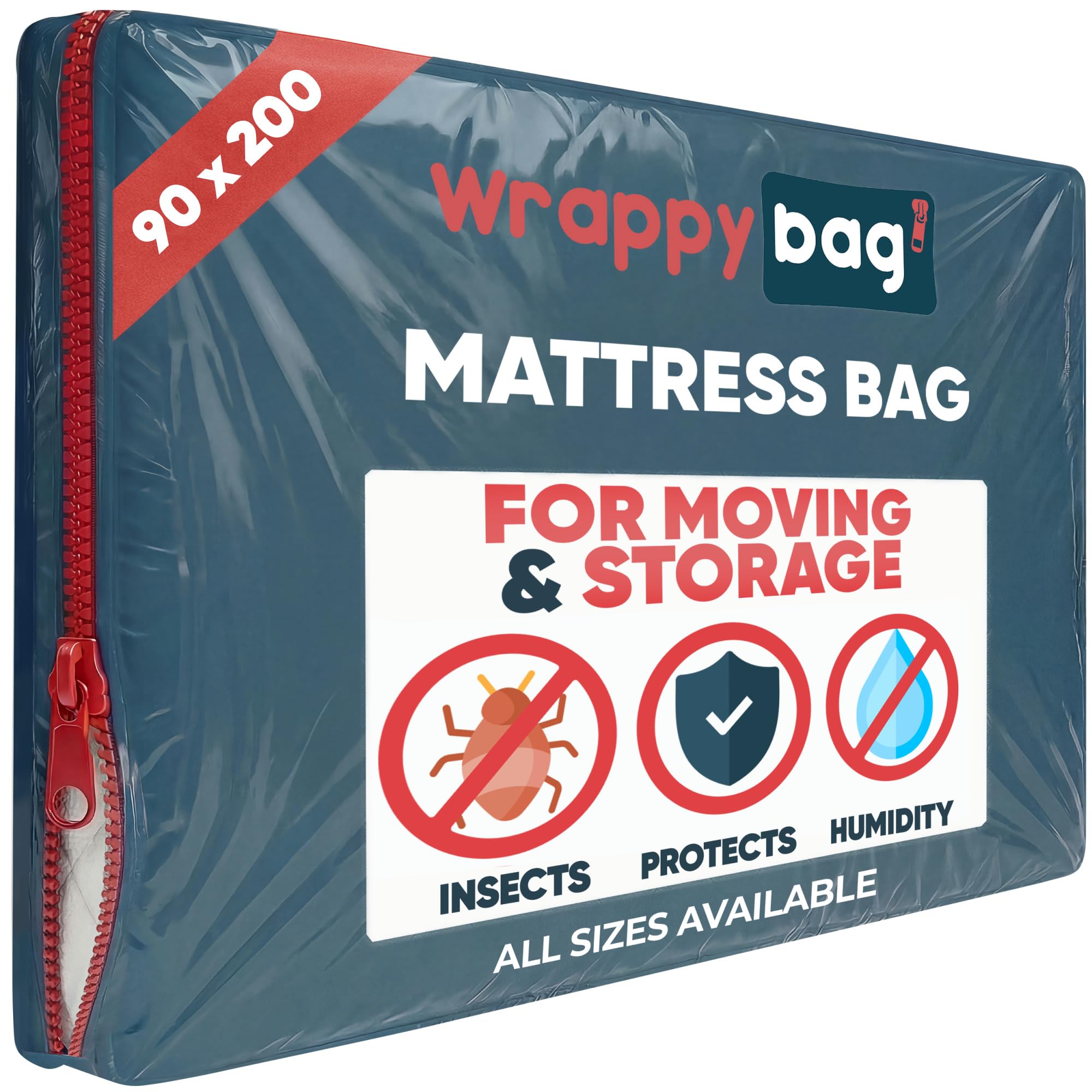 WRAPPYBAG – Opaque Plastic Mattress Storage Bag – Heavy-duty mattress bag – Durable Storage Bag – Moving house essentials, for Storage & Transport - Single 90 x 200 cm