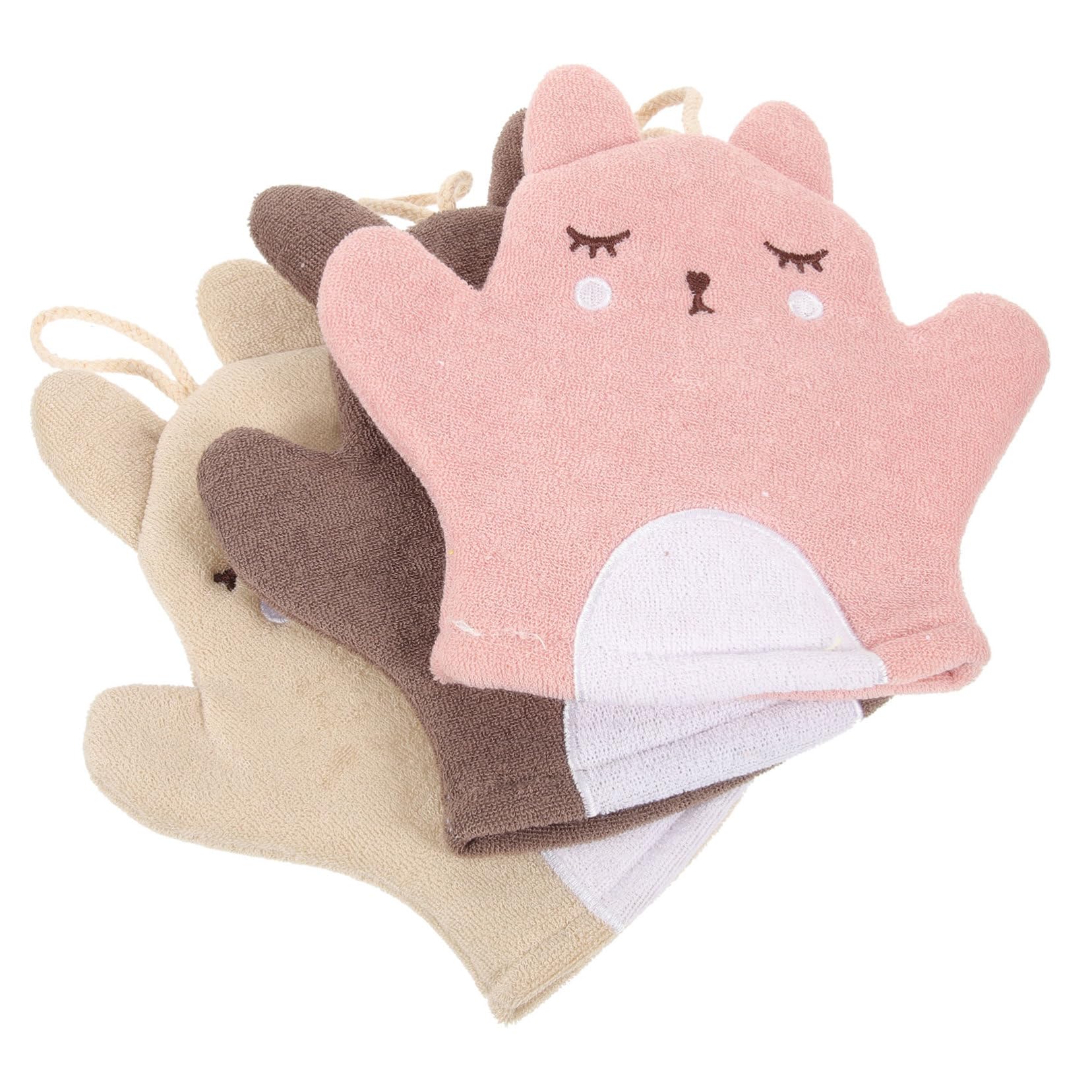 Animal Bath Gloves 3pcs Bath Towel Washcloths Soft Towels Body Towels Body Scrubber Puppet Wash Towel Exfoliating Mitt Skin Scrubbing Mittens Shower Supplies Tool?Random Color)