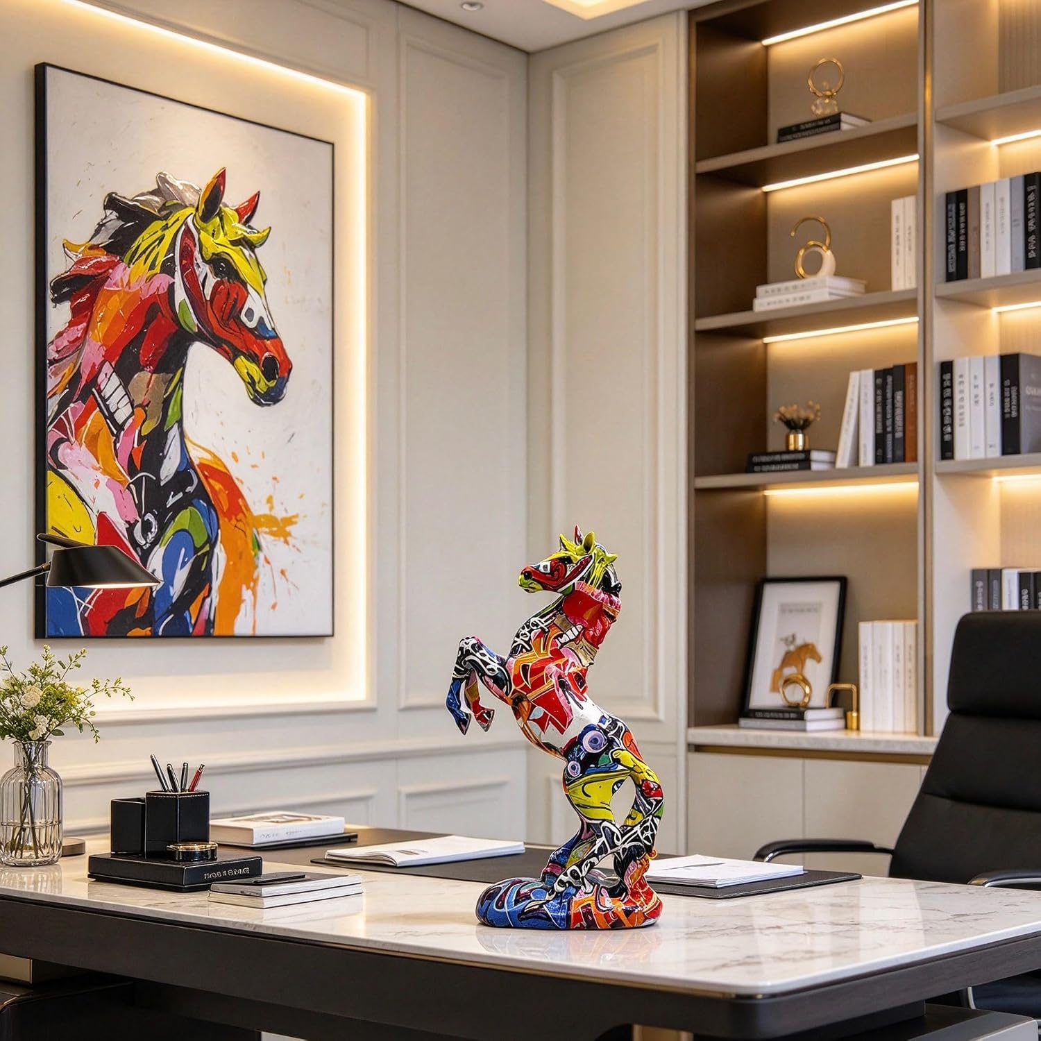 FUNSXBUG Colorful Art Horse Statue Figurines Ornament Sculpture Collectibles Home Office Living Room Desktop Display Tabletop Decoration Resin image 3