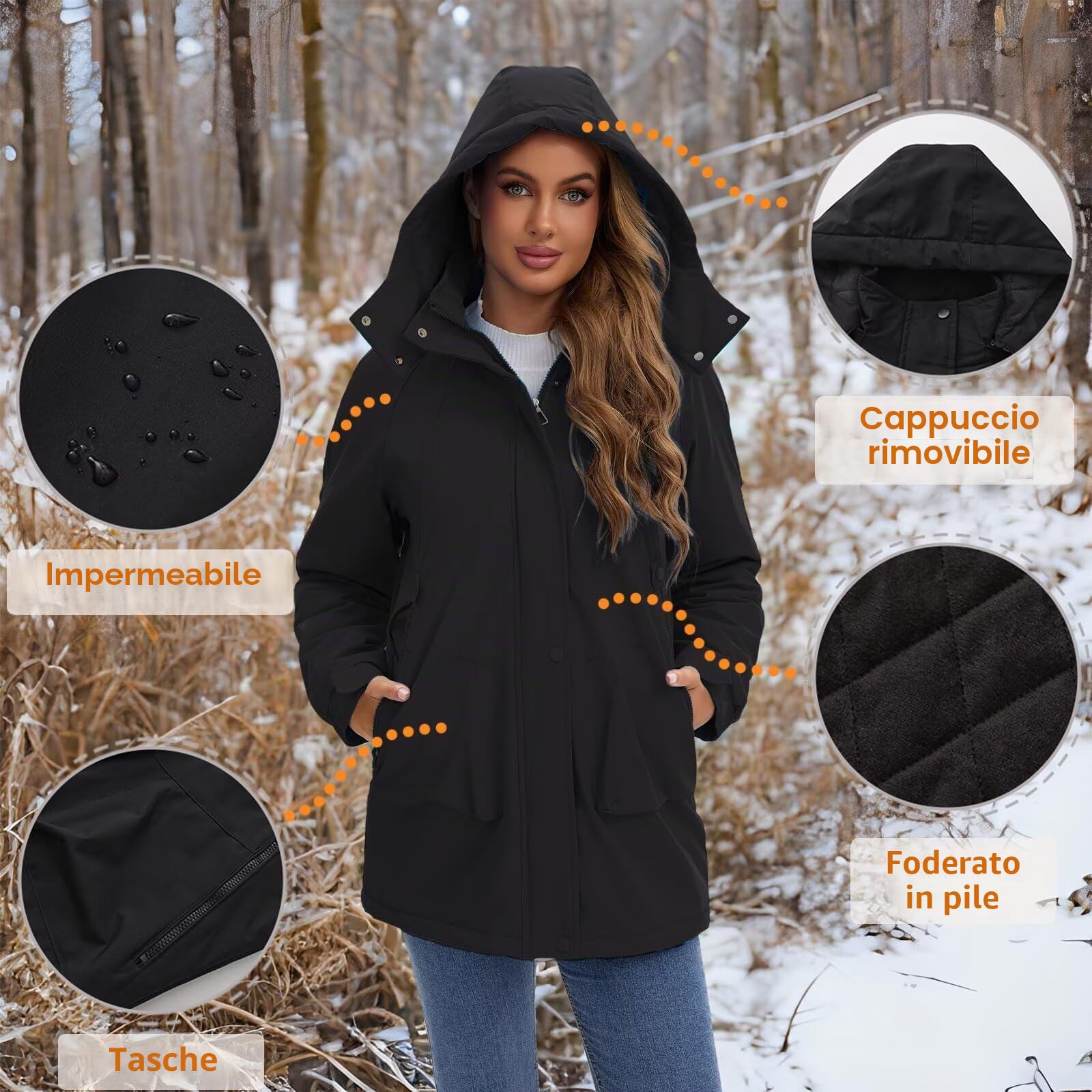 Giacche impermeabili leggere da donna Cappotti softshell lunghi con fodera in pile caldo per l'autunno-inverno