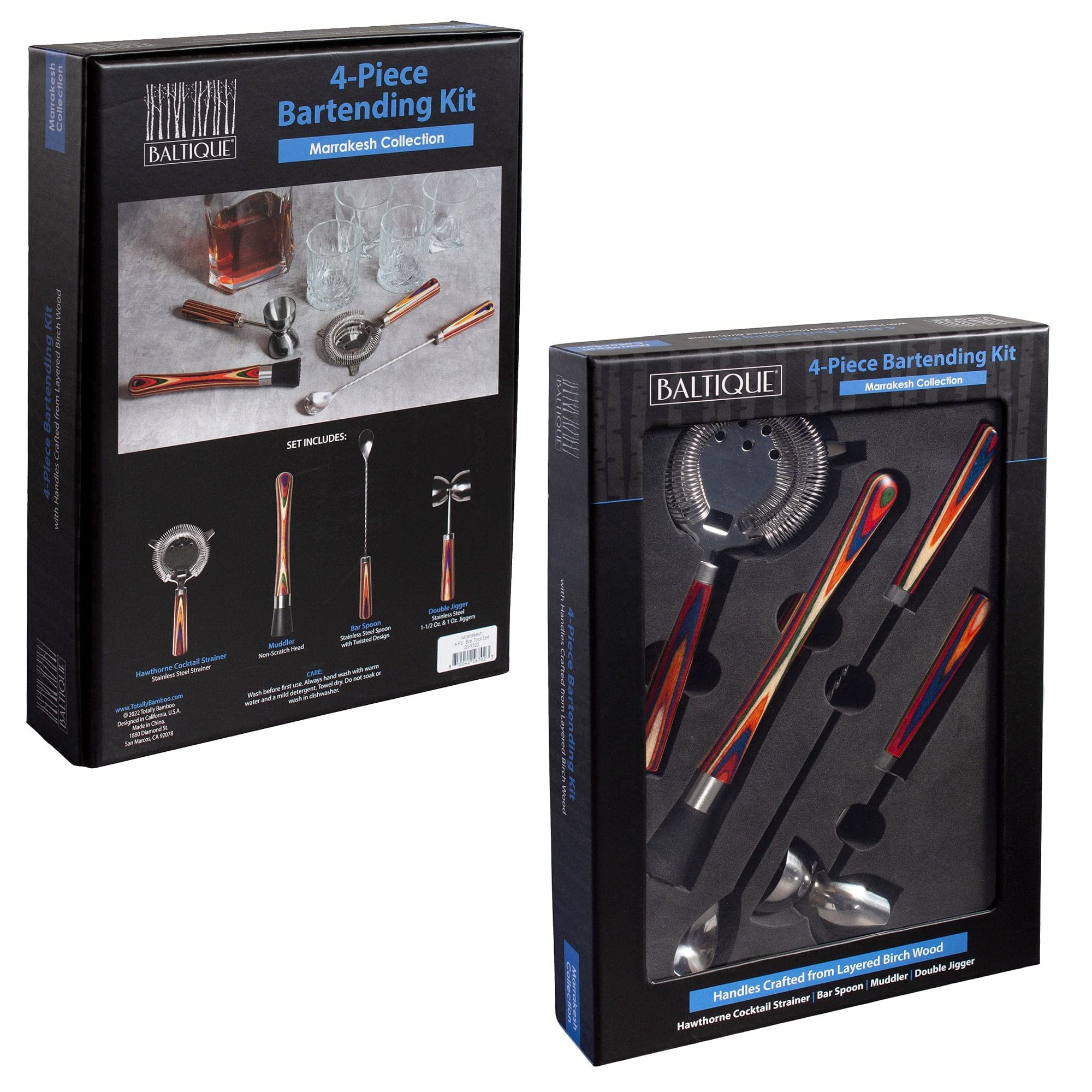 Baltique Marrakesh - Kit de barman de 4 piezas, juego de regalo de barman con herramientas esenciales de bar, incluye mortero, medidor de doble cara, colador de cóctel Hawthorne y cuchara de bar