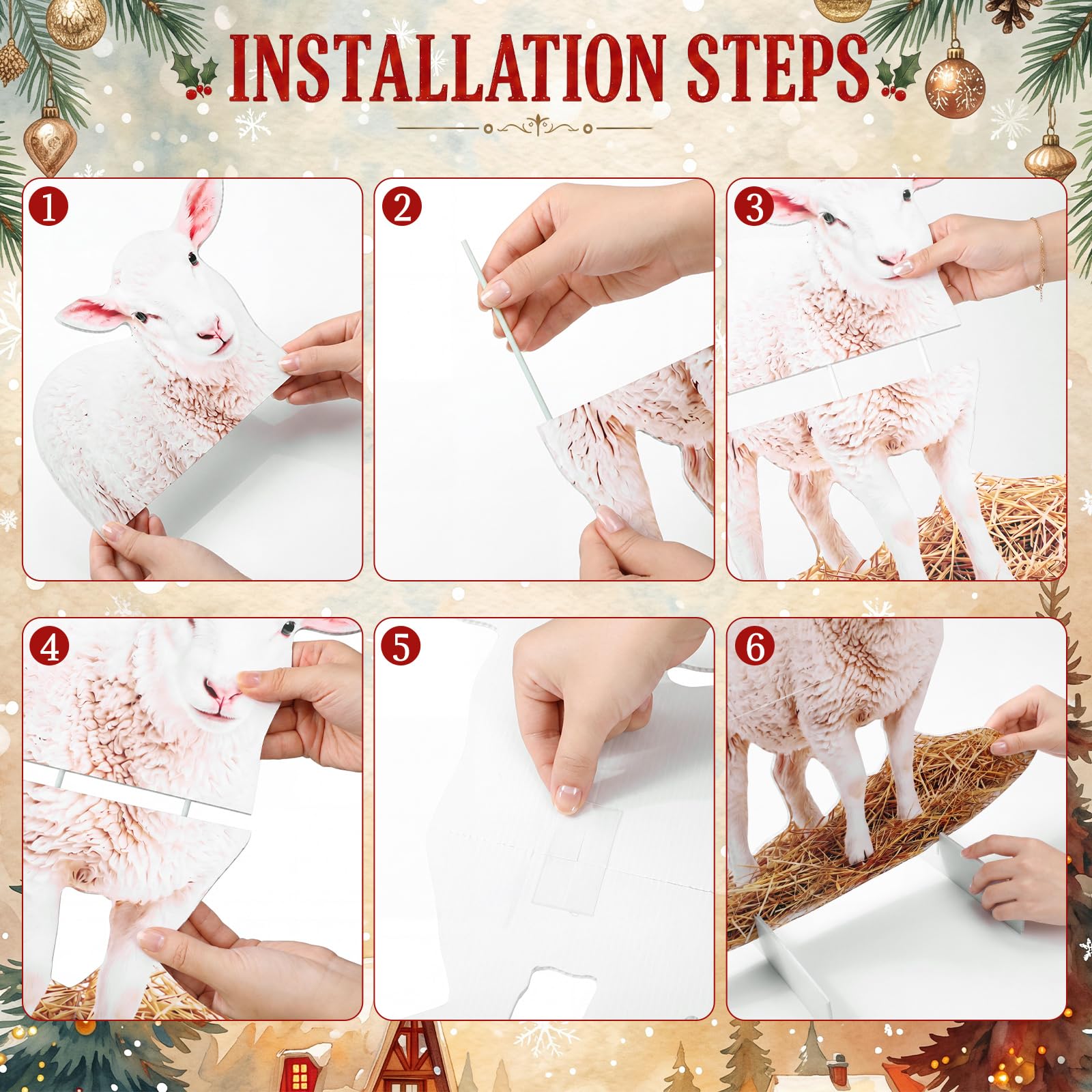 Yookeer Lot de 4 décorations en carton pour crèche de Noël 43,2 cm